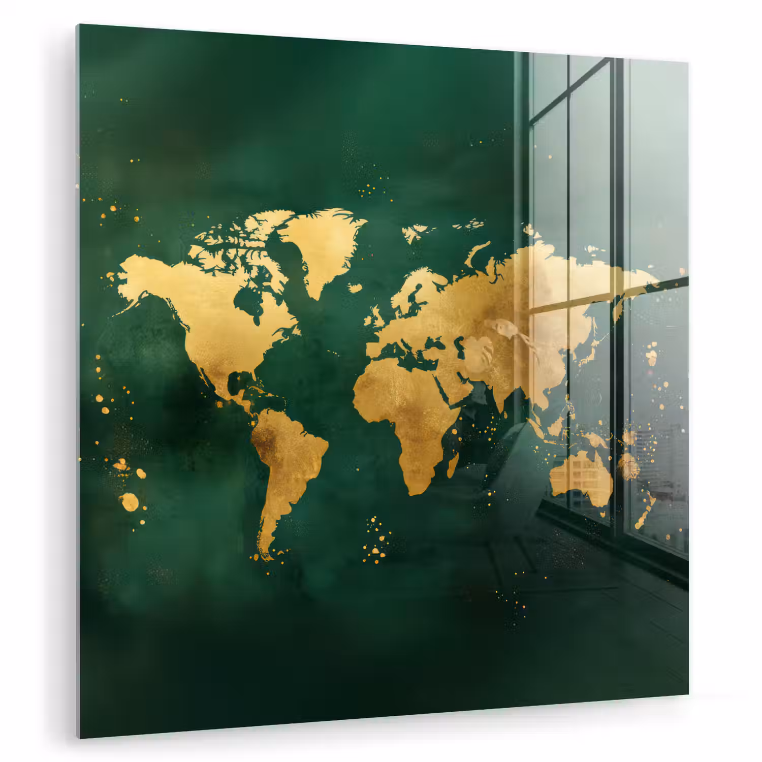 Wereldkaart - Groen - Goud plexiglas 5mm klein -zzzproduct_nieuw