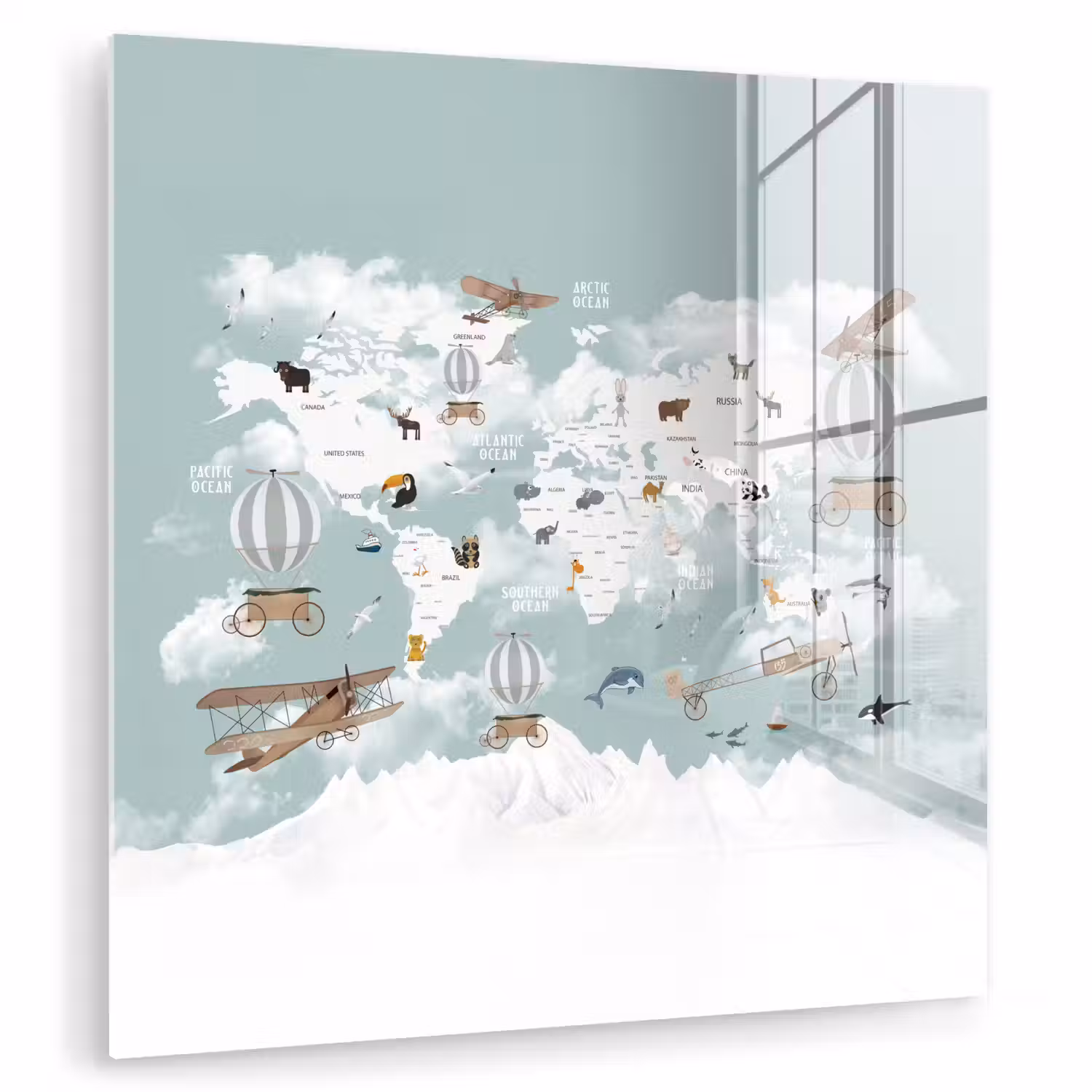 Wereldkaart - Kind - Vliegtuig plexiglas 5mm klein -zzzproduct_nieuw