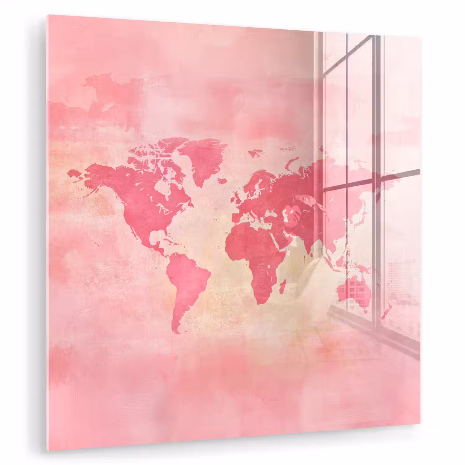 Wereldkaart - Roze - Vaag plexiglas 5mm klein -zzzproduct_nieuw