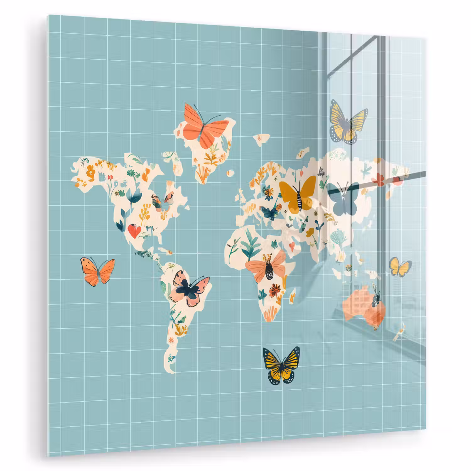 Wereldkaart - Vlinders - Dromerig plexiglas 5mm klein -zzzproduct_nieuw