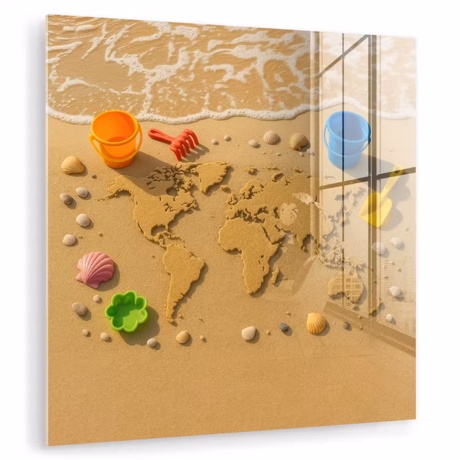 Wereldkaart - Zand - Kleurrijk - Zomer plexiglas 5mm klein -zzzproduct_nieuw