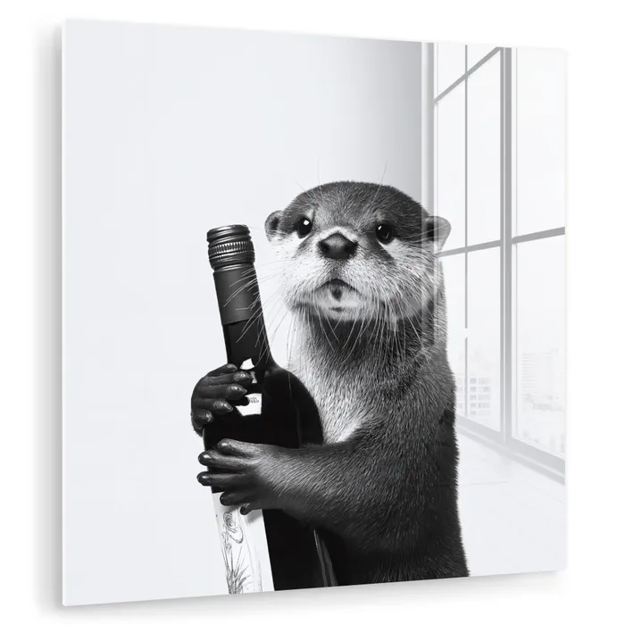 Wijnfles - Otter - Zwart plexiglas 5mm klein -zzzproduct_nieuw