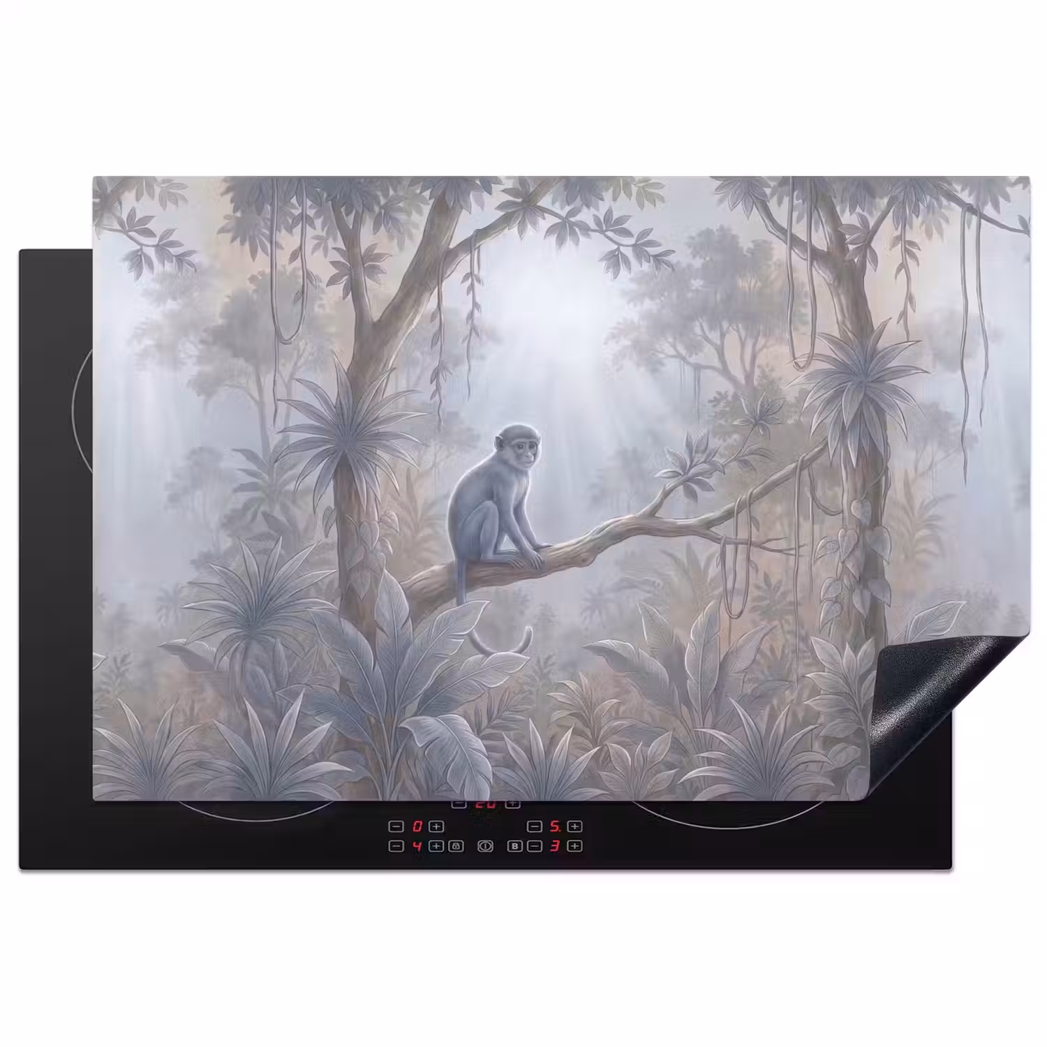 Aap - Boom - Jungle - Natuur - Grijs Inductie beschermer vinyl 3mm klein -3d