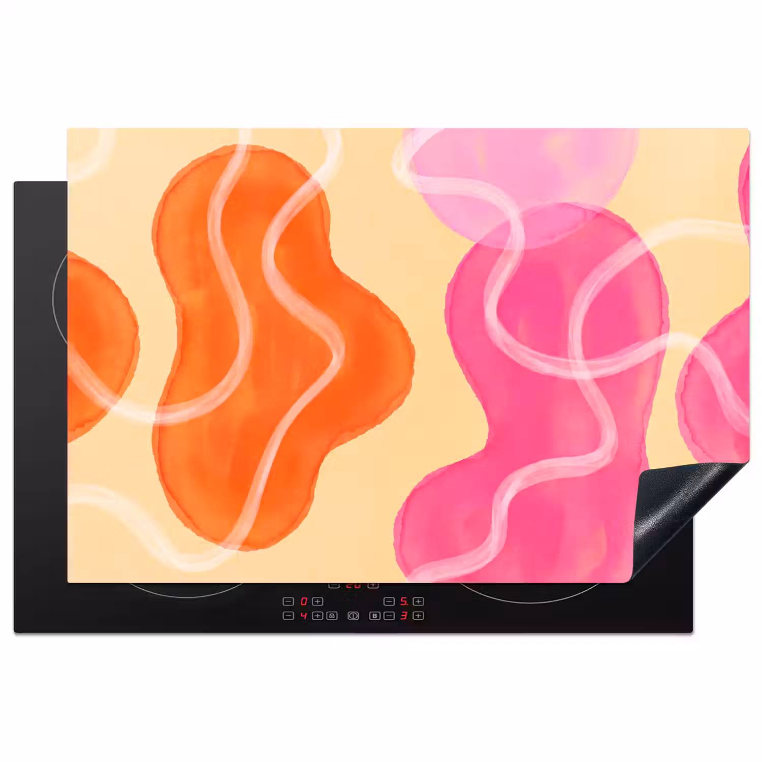 Abstract - Aquarel - Organisch - Oranje - Roze Inductie beschermer vinyl 3mm klein -3d