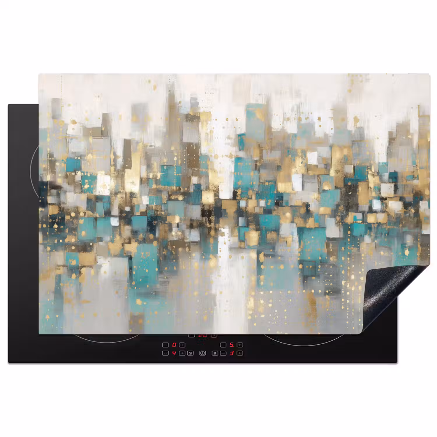 Abstract - Blokken - Goud - Skyline Inductie beschermer vinyl 3mm klein -3d