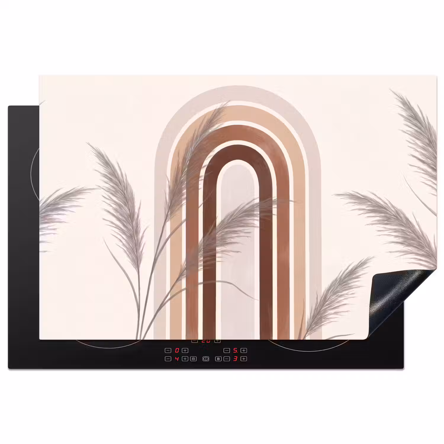 Abstract - Bogen - Plant - Boho - Beige Inductie beschermer vinyl 3mm klein -3d