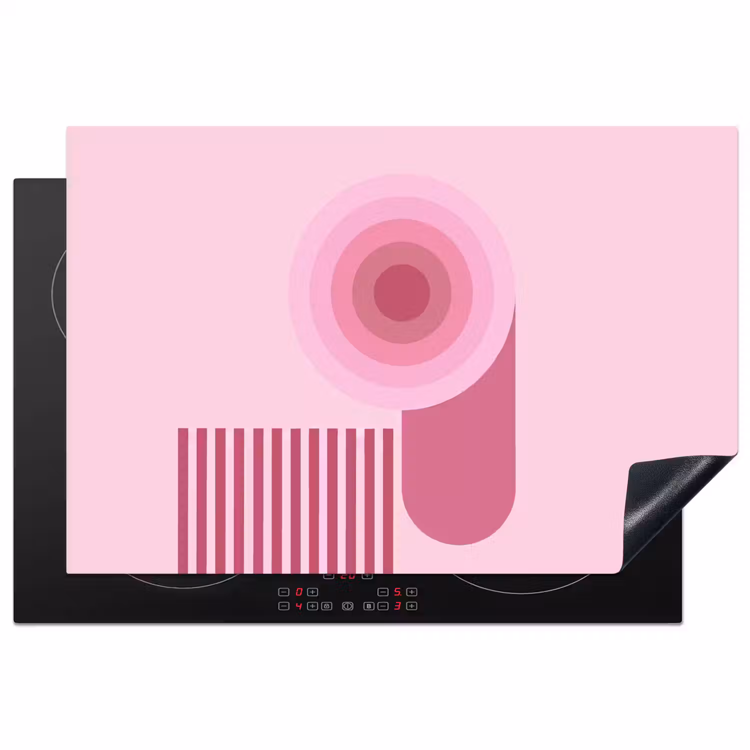 Abstract - Cirkels - Strepen - Modern - Roze Inductie beschermer vinyl 3mm klein -3d