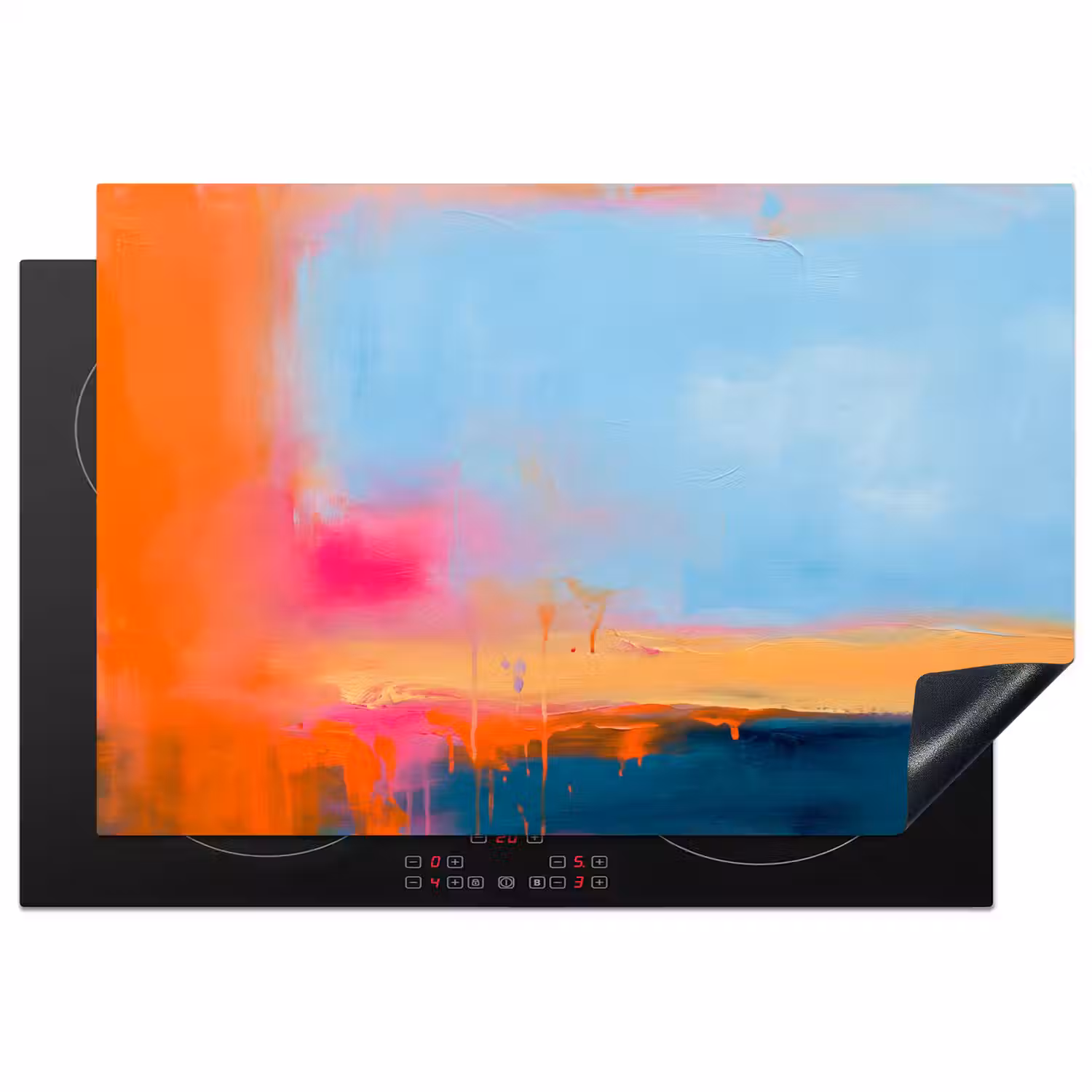 Abstract - Kleurvlakken - Modern - Oranje - Blauw Inductie beschermer vinyl 3mm klein -3d