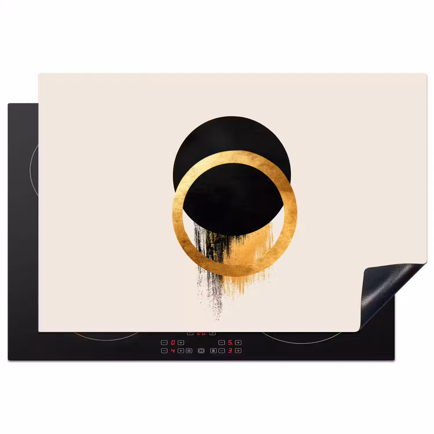 Abstract ontwerp - Zwarte cirkel - Verfvlekken Inductie beschermer vinyl 3mm klein -3d