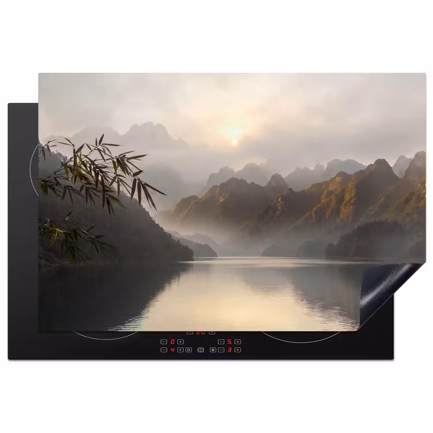 Bergen - Water - Mist - Natuur - Landschap Inductie beschermer vinyl 3mm klein -3d