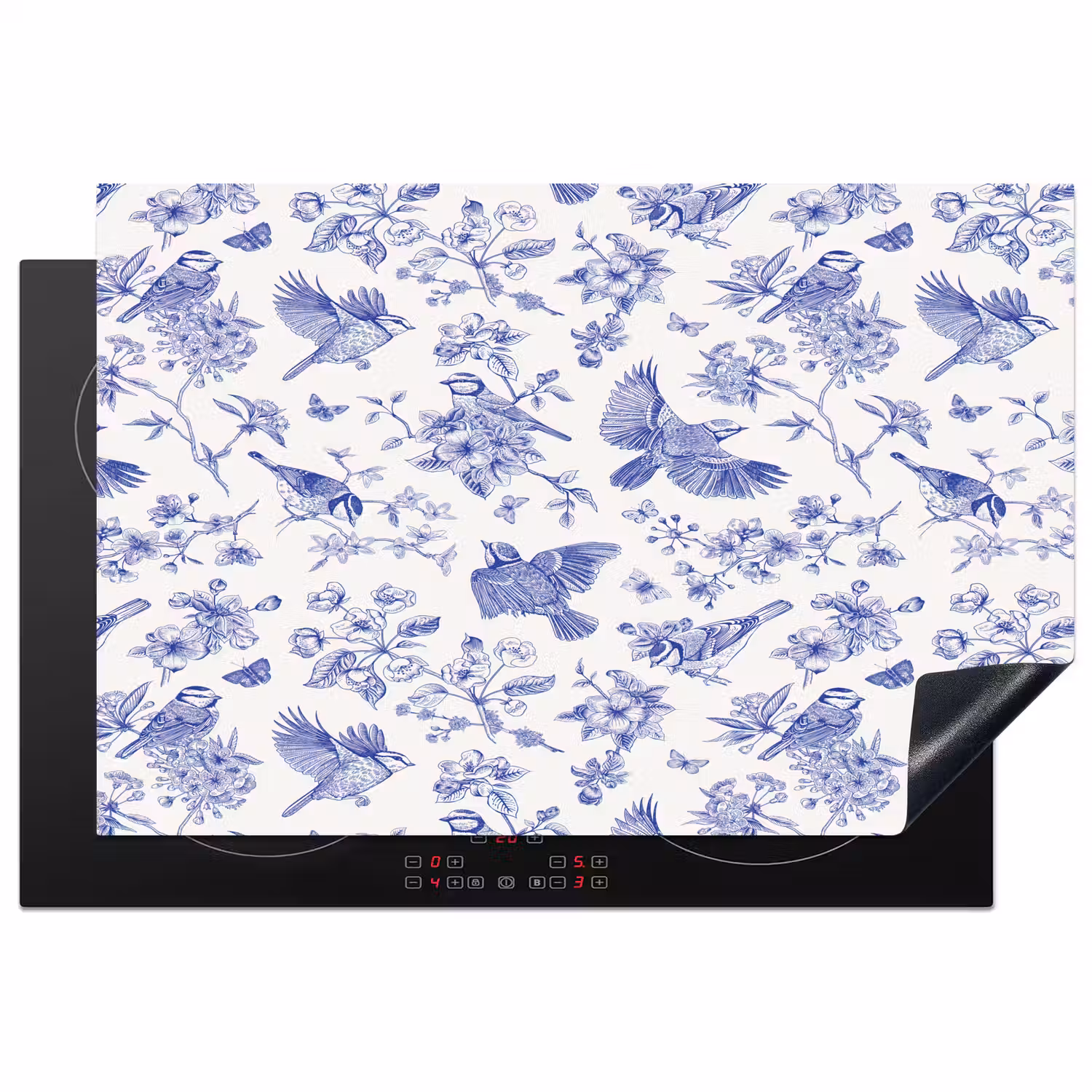 Birds - Flowers - Blue Inductie beschermer vinyl 3mm klein 276 -3d