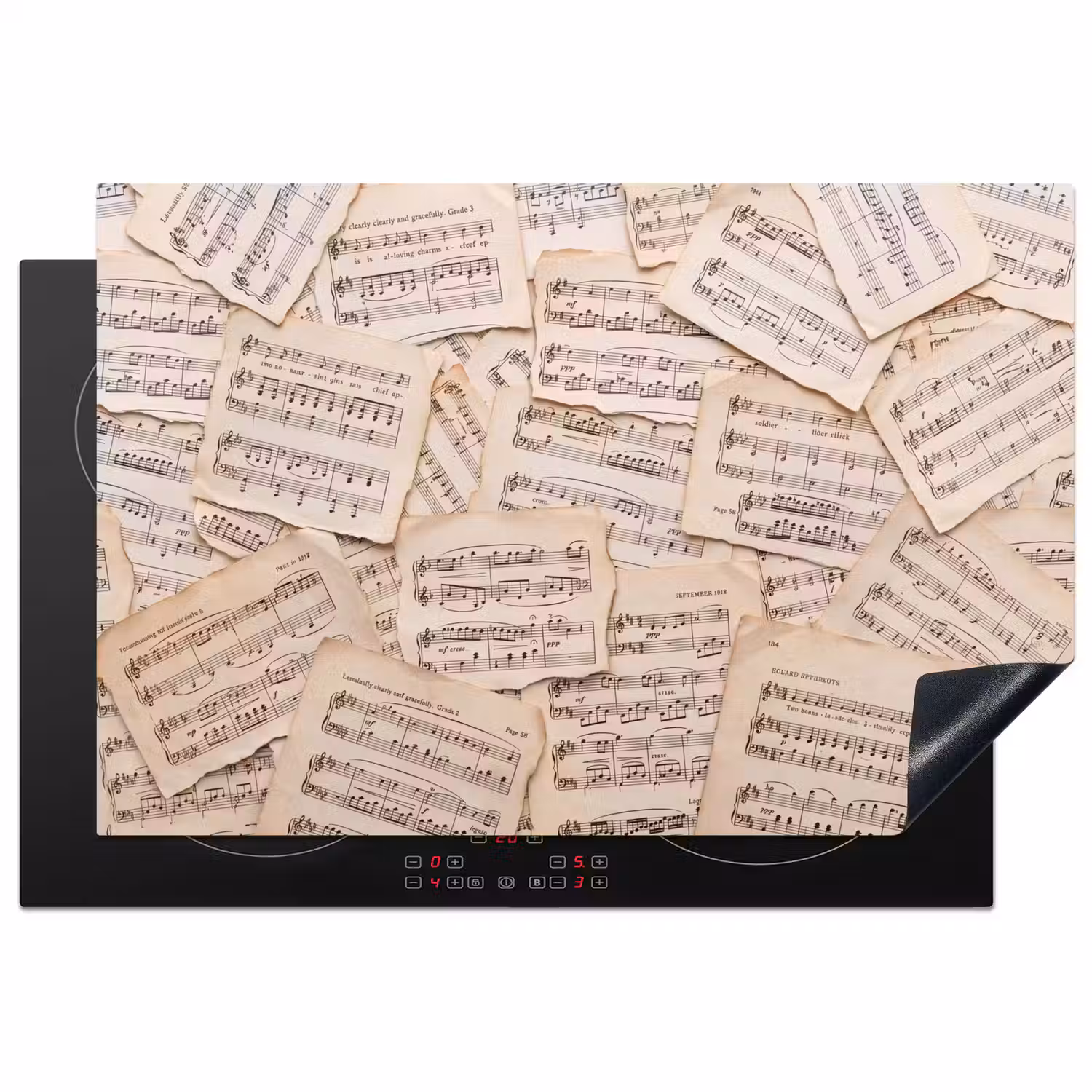 Bladmuziek - Oud - Noten - Vintage - Beige Inductie beschermer vinyl 3mm klein -3d