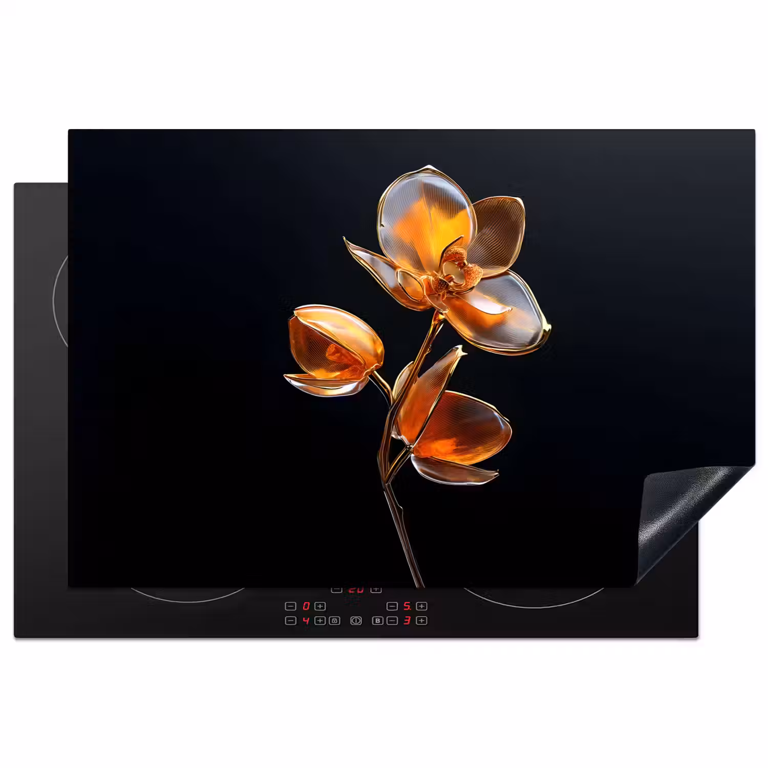 Bloem - Orchidee - Oranje Inductie beschermer vinyl 3mm klein -3d