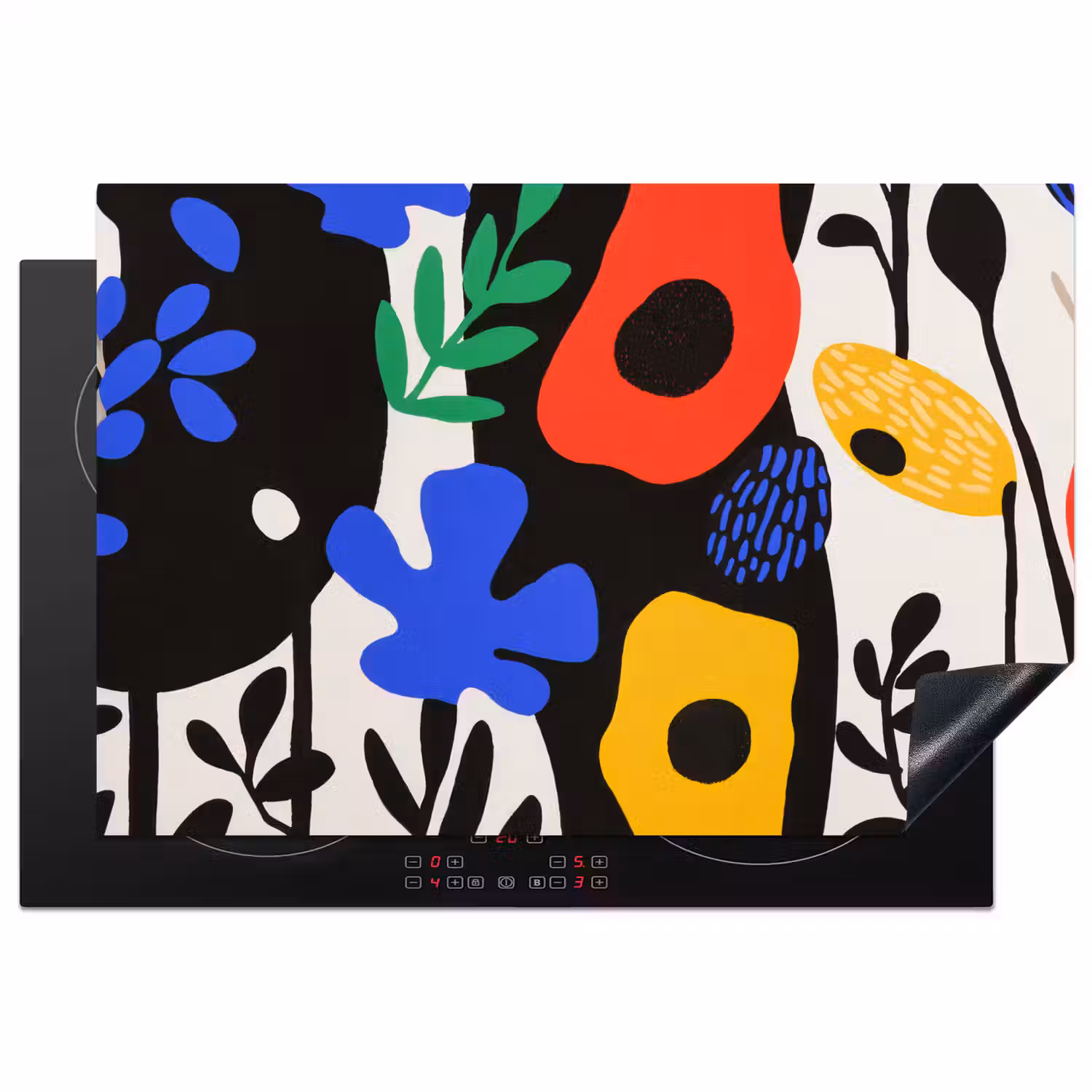 Bloemen - Bladeren - Abstract - Zwart Inductie beschermer vinyl 3mm klein -3d