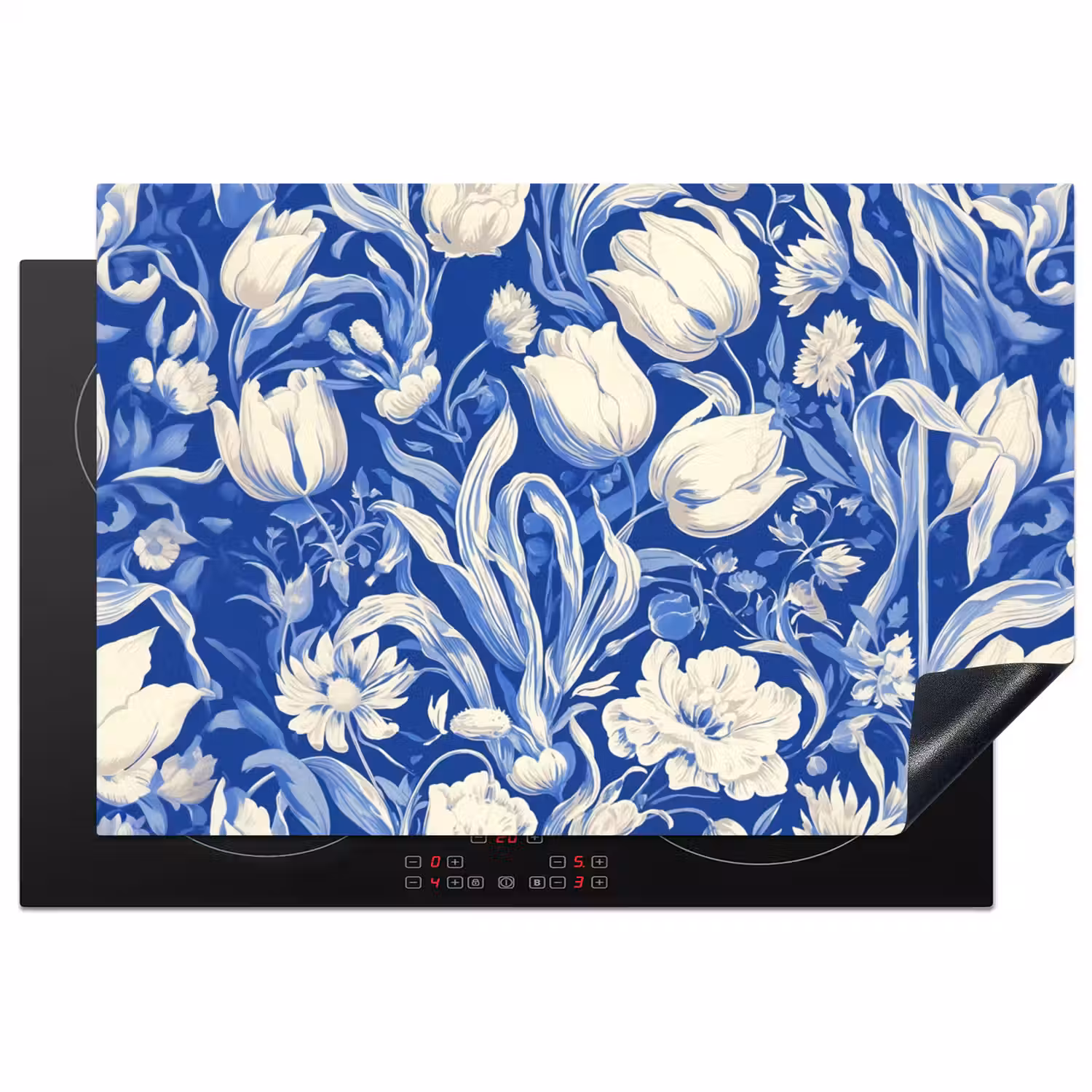 Bloemen - Delfts Blauw - Patroon - Tulp Inductie beschermer vinyl 3mm klein -3d