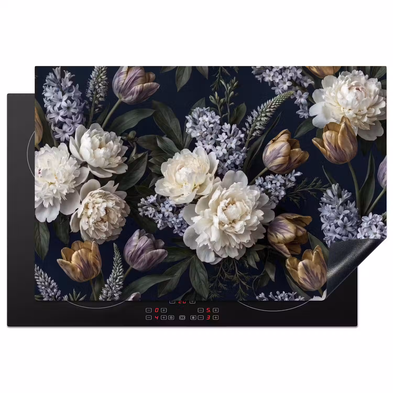 Bloemen - Donker - Elegant - Natuur - Wit Inductie beschermer vinyl 3mm klein -3d
