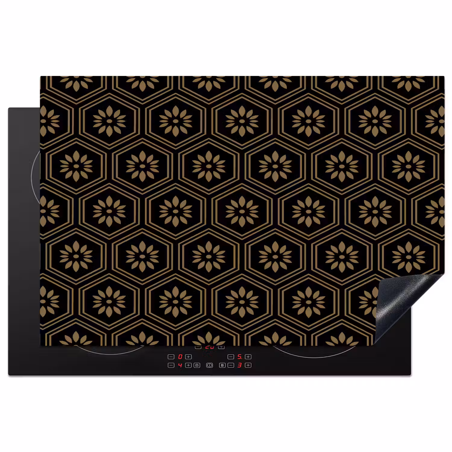 Bloemen - Goud - Hexagon Inductie beschermer vinyl 3mm klein 276 -3d