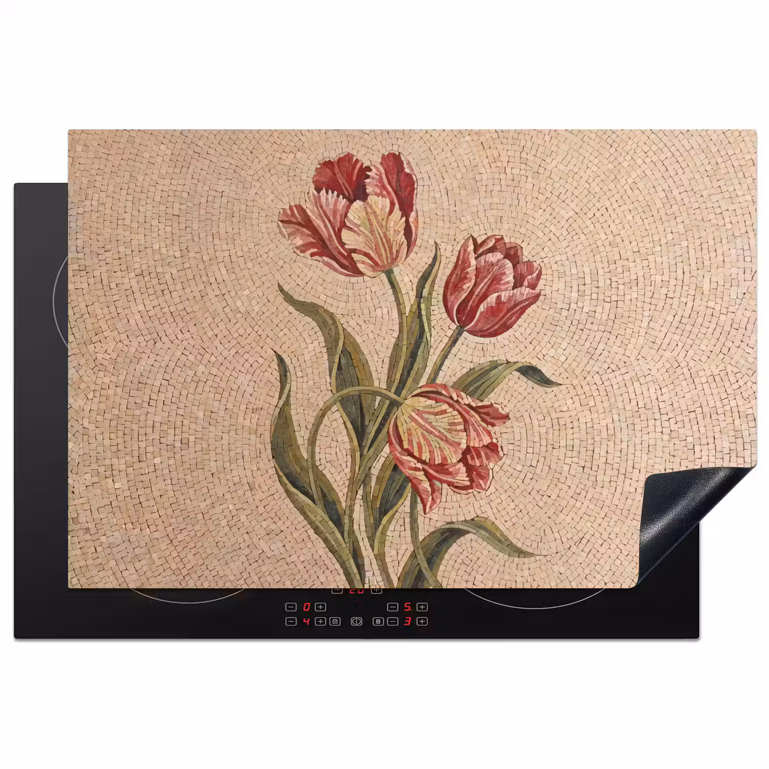 Bloemen - Mozaïek - Rood - Groen - Kunst Inductie beschermer vinyl 3mm klein -3d
