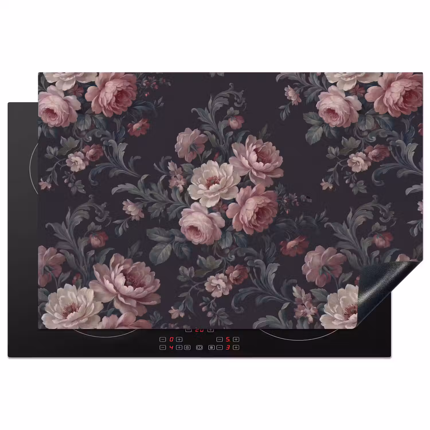 Bloemen - Patroon - Sierlijk - Roze - Donker Inductie beschermer vinyl 3mm klein -3d