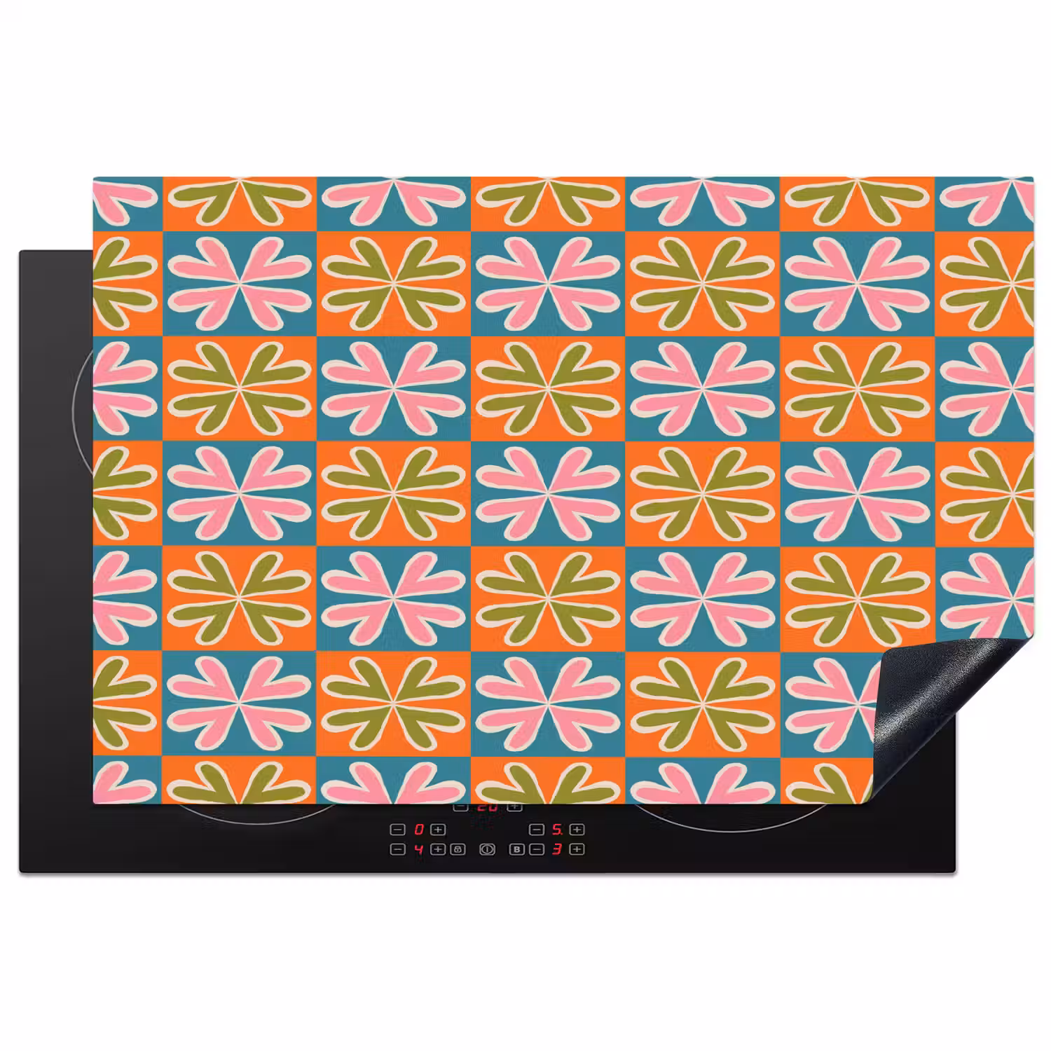 Bloemen - Retro - Patroon - Kleurrijk Inductie beschermer vinyl 3mm klein 276 -3d