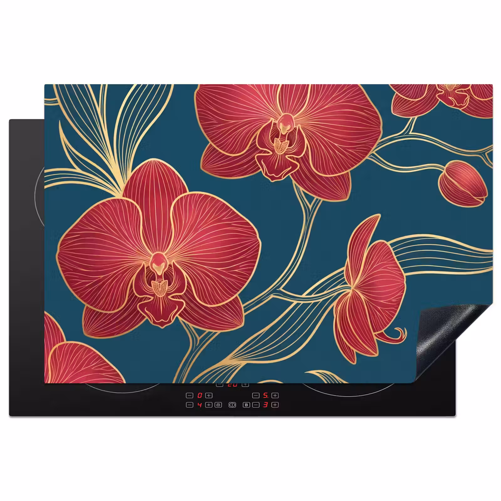 Inductiebeschermer - Bloemen - Rood - Goud - Bloemen - Rood - Goud Inductie beschermer vinyl 3mm klein