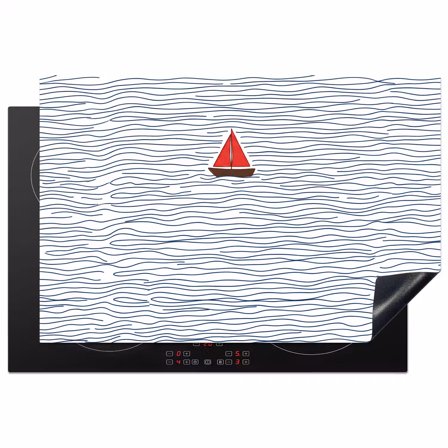 Boot - Water - Rood - Illustratie - Minimalistisch Inductie beschermer vinyl 3mm klein -3d