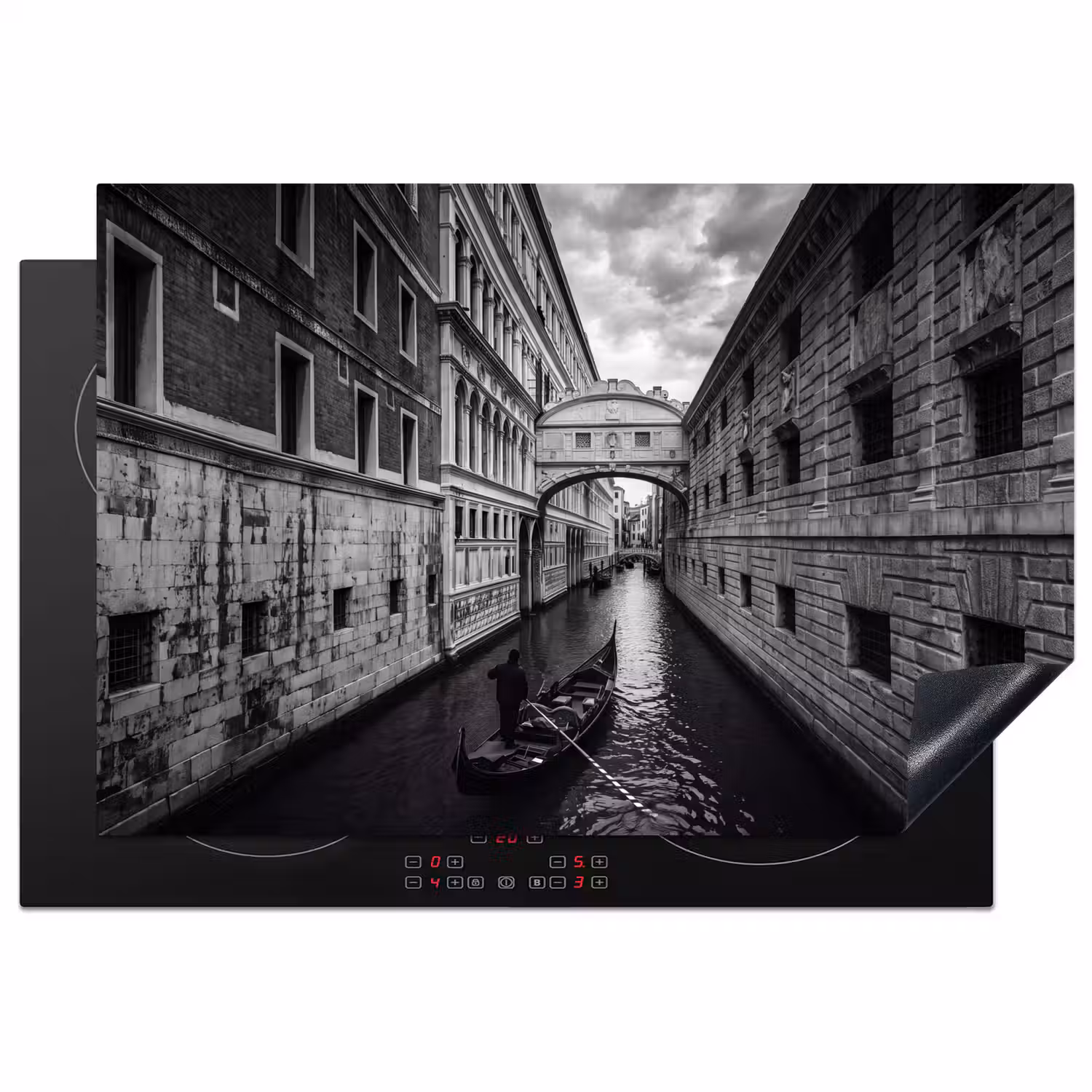 Boot - Waterweg - Stad - Zwart-wit - Architectuur Inductie beschermer vinyl 3mm klein -3d