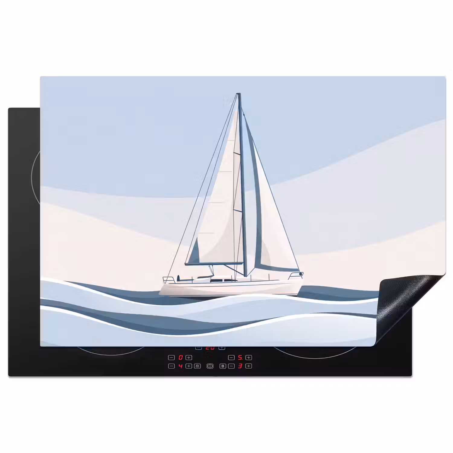 Boot - Zeil - Zee - Modern - Beige Inductie beschermer vinyl 3mm klein -3d