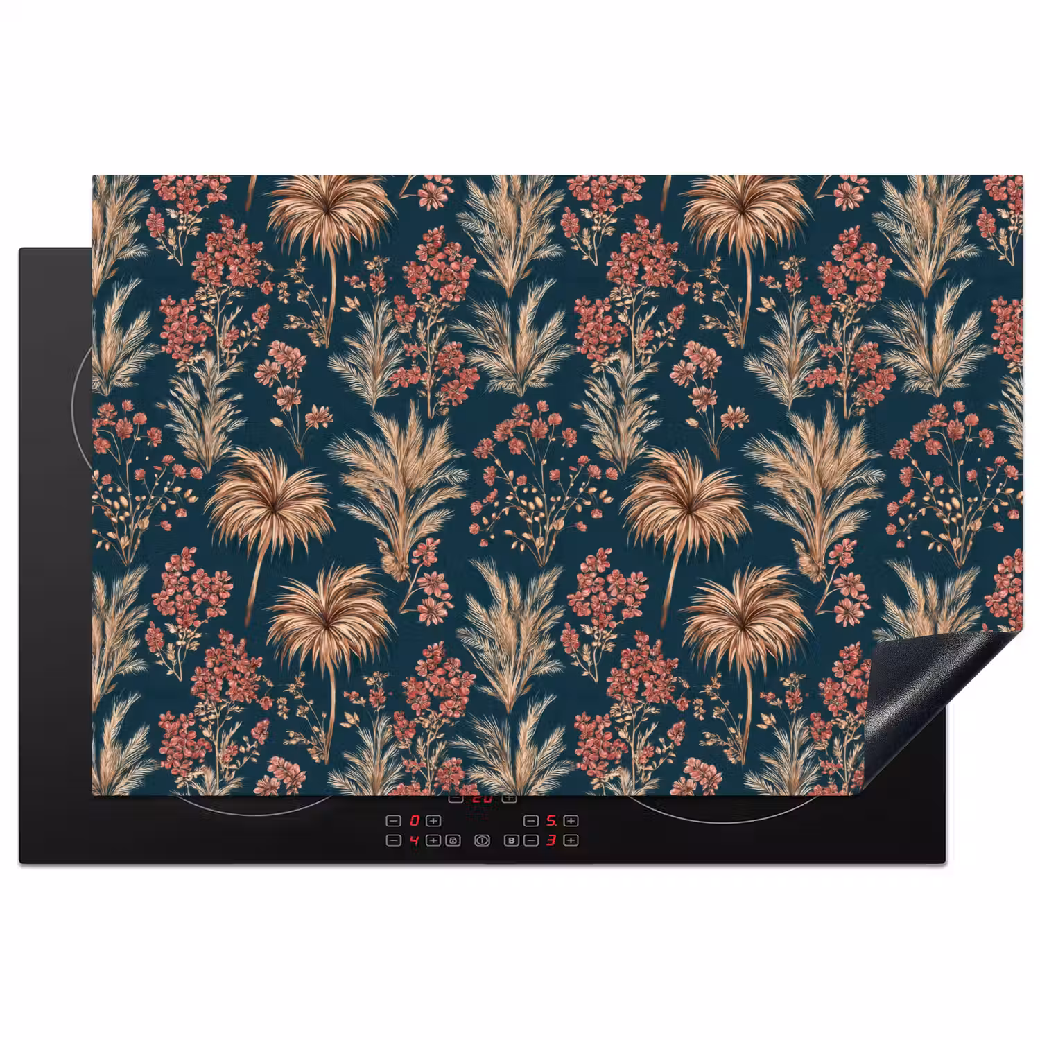 Botanisch - Patroon - Blauw Inductie beschermer vinyl 3mm klein 276 -3d