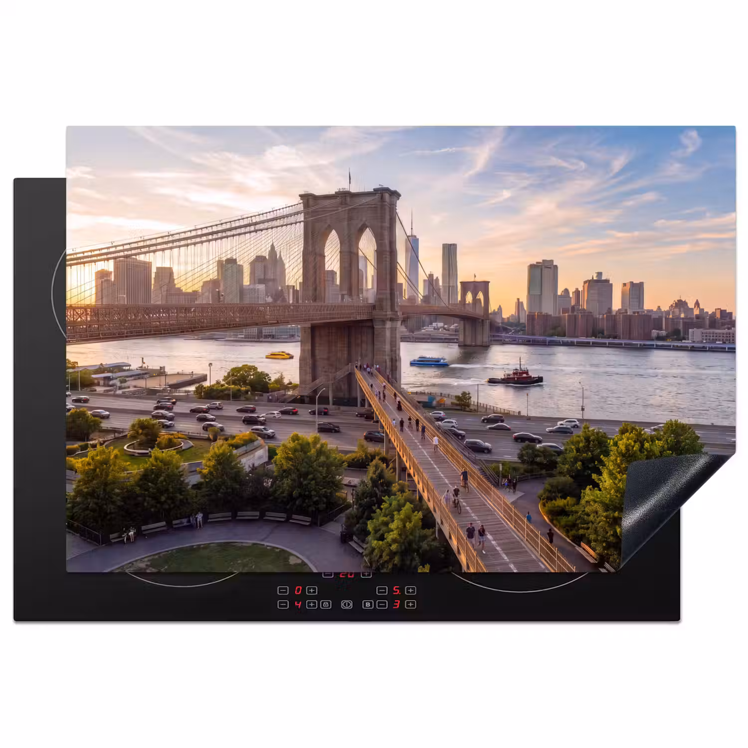 Brug - Rivier - Stad - Zonsondergang - Architectuur Inductie beschermer vinyl 3mm klein -3d