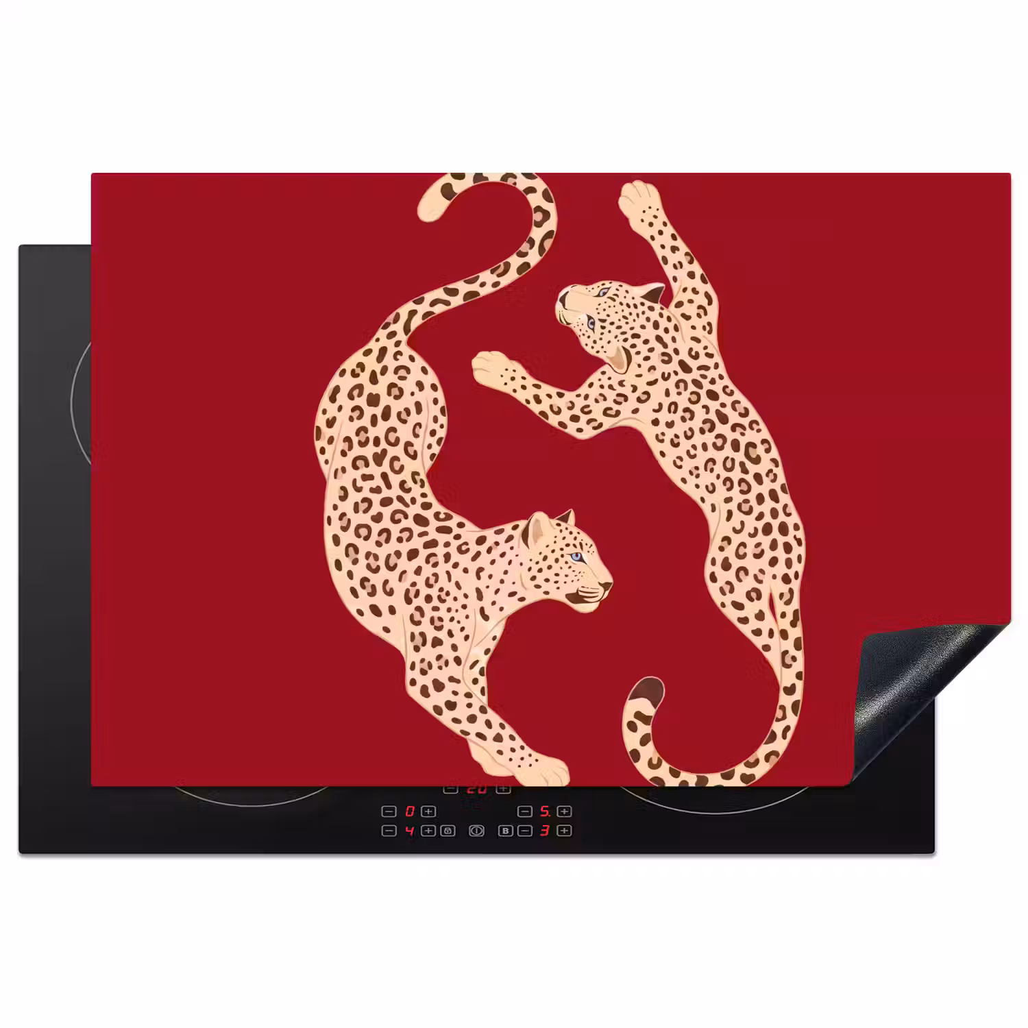 Dieren - Luipaard - Abstract - Rood - Modern Inductie beschermer vinyl 3mm klein -3d