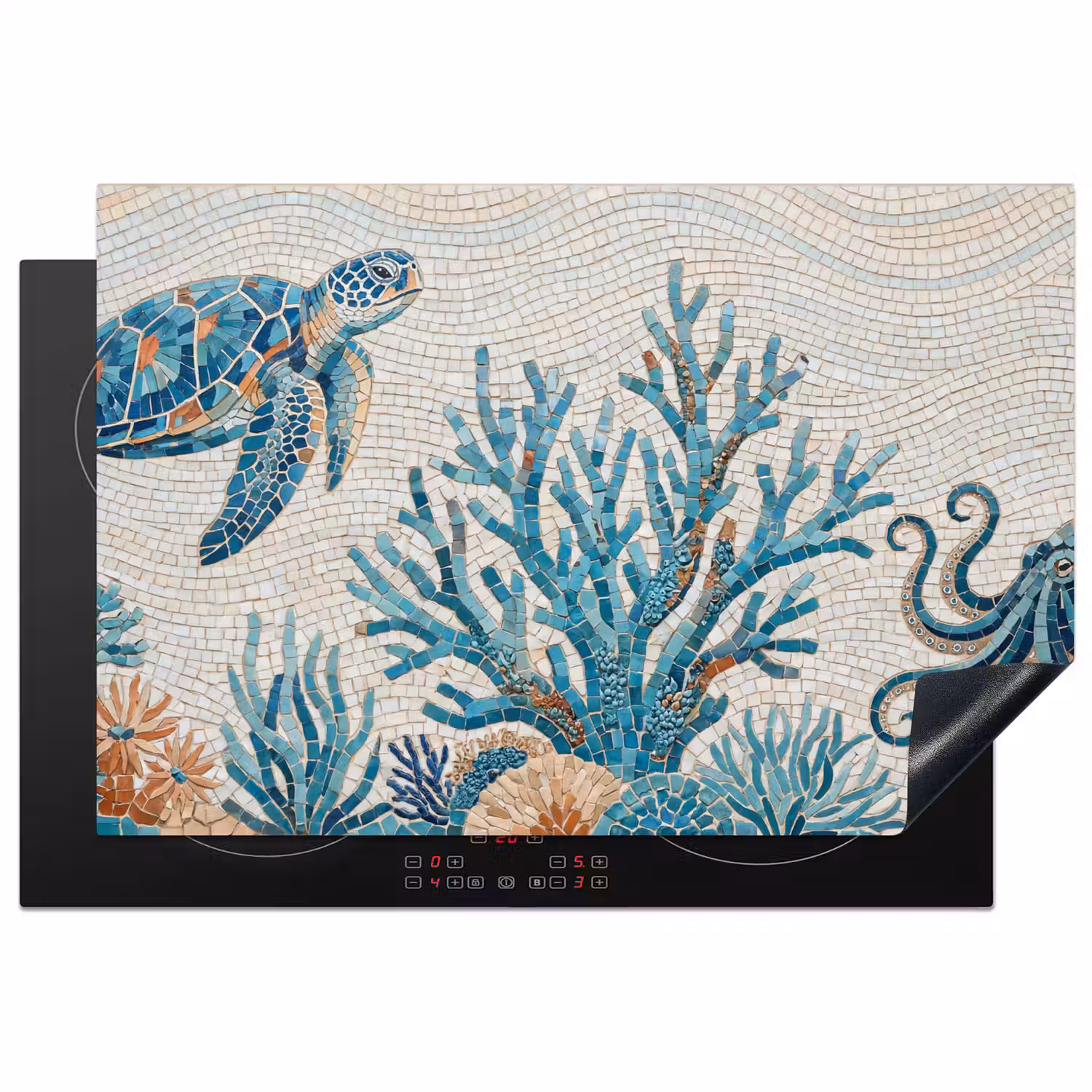 Dieren - Onderwater - Natuur - Mozaïek - Blauw Inductie beschermer vinyl 3mm klein -3d