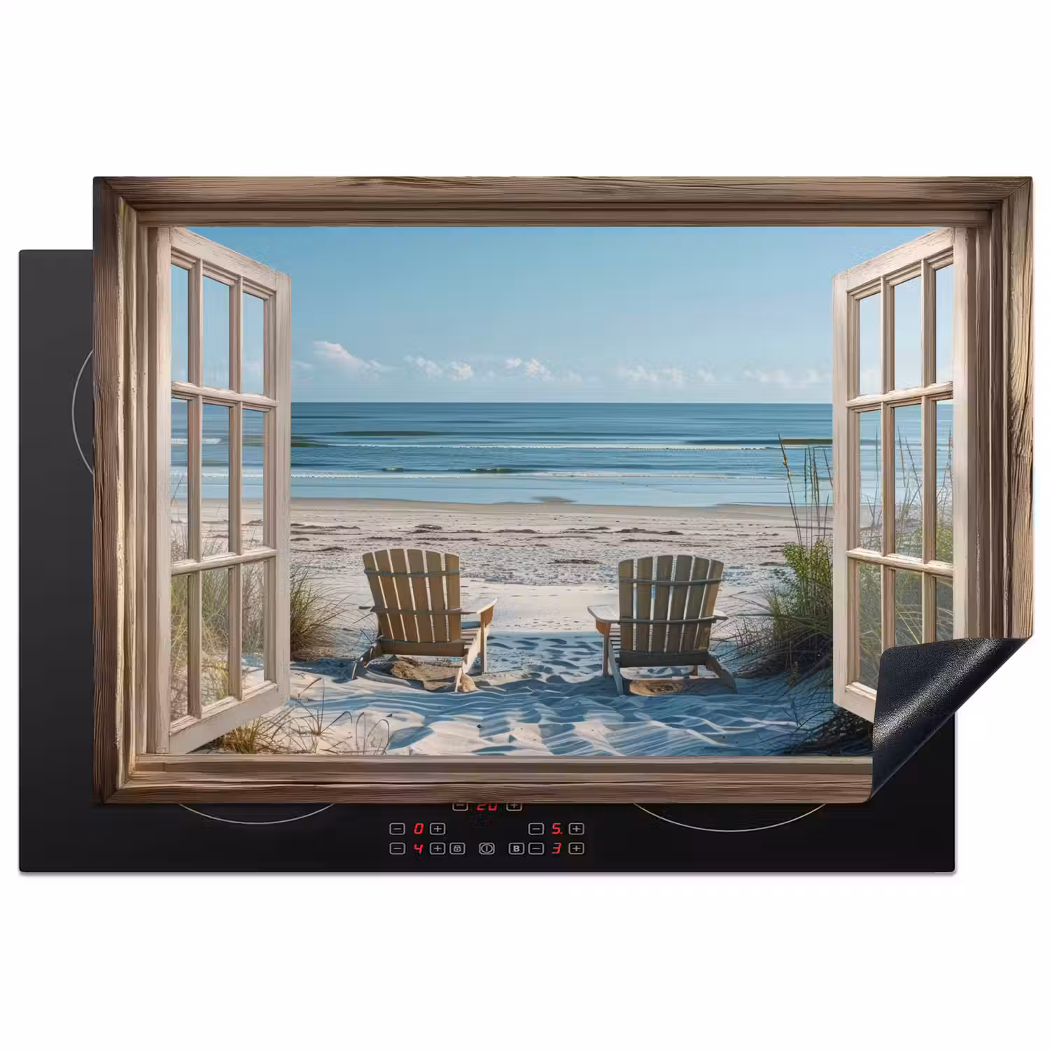 Doorkijk - Strandstoelen - Duinen - Zee - Natuur Inductie beschermer vinyl 3mm klein -3d