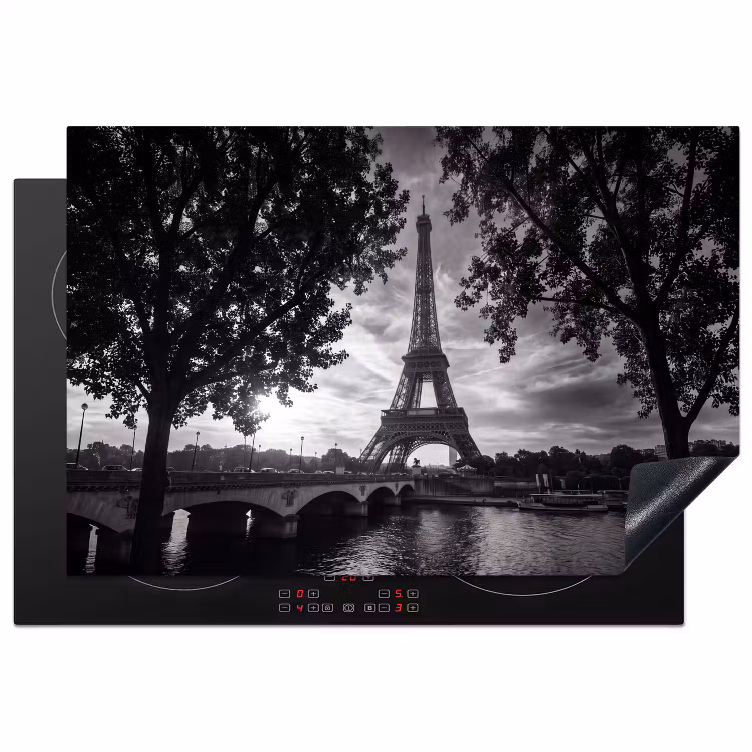 Eiffeltoren - Parijs - Rivier - Architectuur - Zwart-wit Inductie beschermer vinyl 3mm klein -3d
