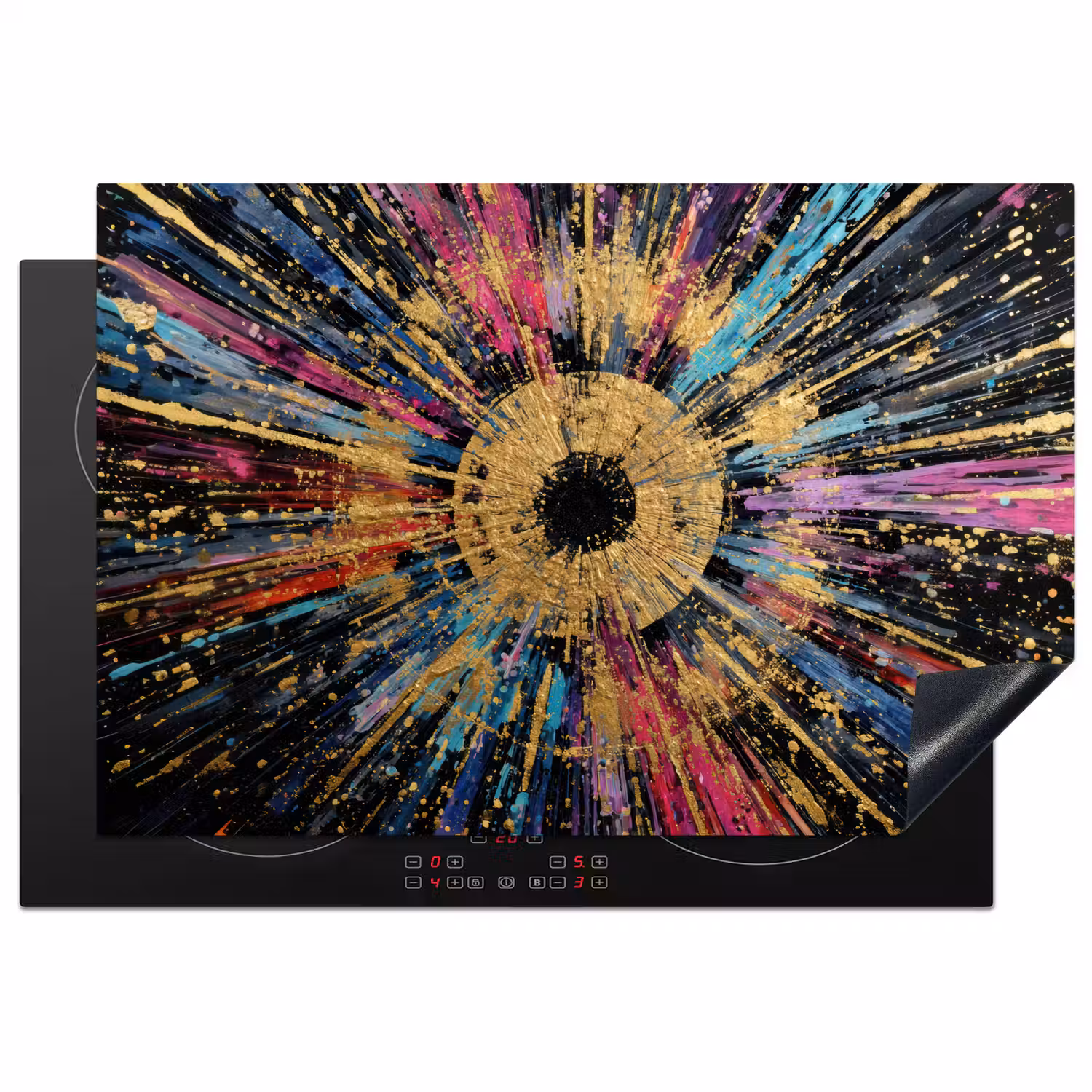 Explosie - Goud - Kleurrijk - Abstract Inductie beschermer vinyl 3mm klein -3d