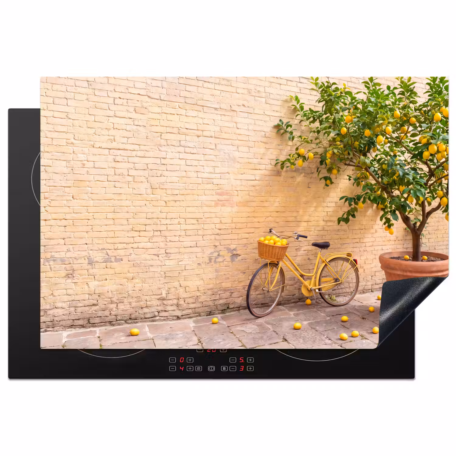 Fiets - Mand - Eten - Geel - Zomer Inductie beschermer vinyl 3mm klein -3d
