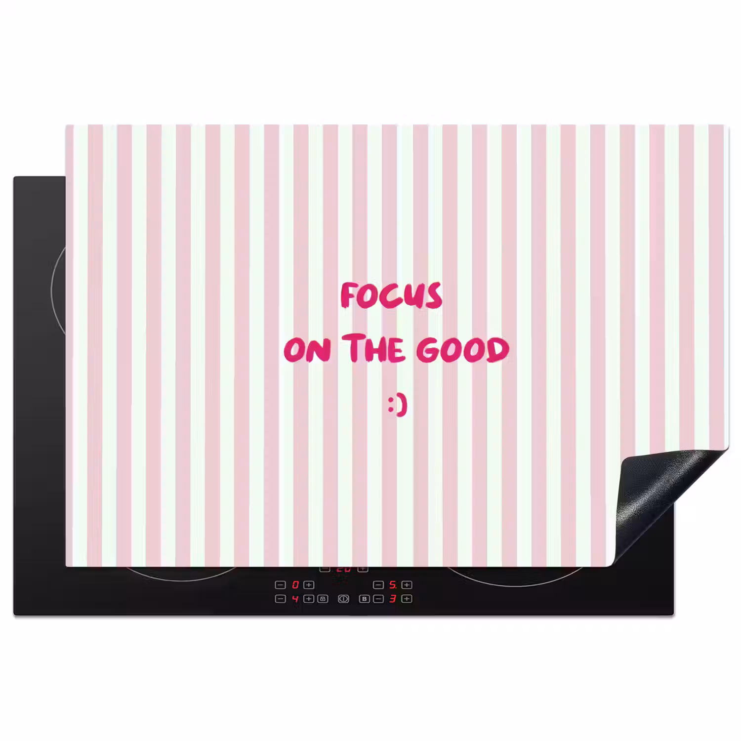 Focus on the good - Strepen - Roze - Smiley Inductie beschermer vinyl 3mm klein -3d
