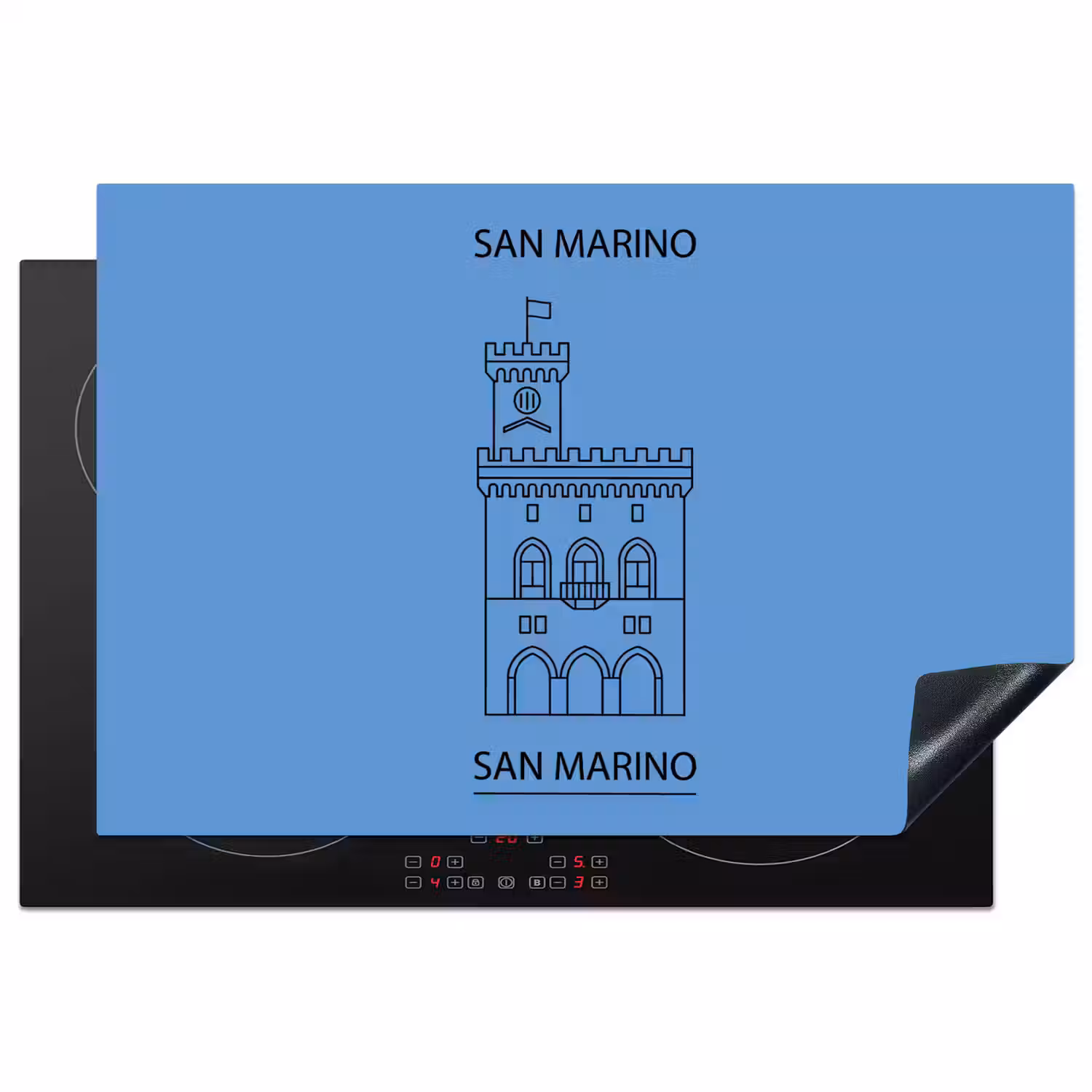 Gebouw - San Marino - Architectuur - Lijntekening - Blauw Inductie beschermer vinyl 3mm klein -3d