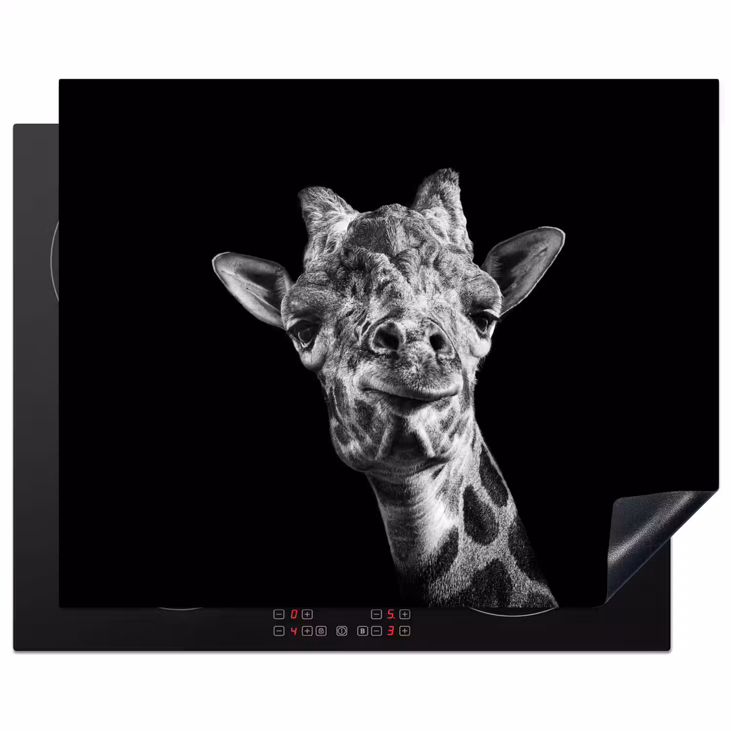 Giraffe - Dier - Zwart - Wit Inductie beschermer vinyl 3mm groot -3d