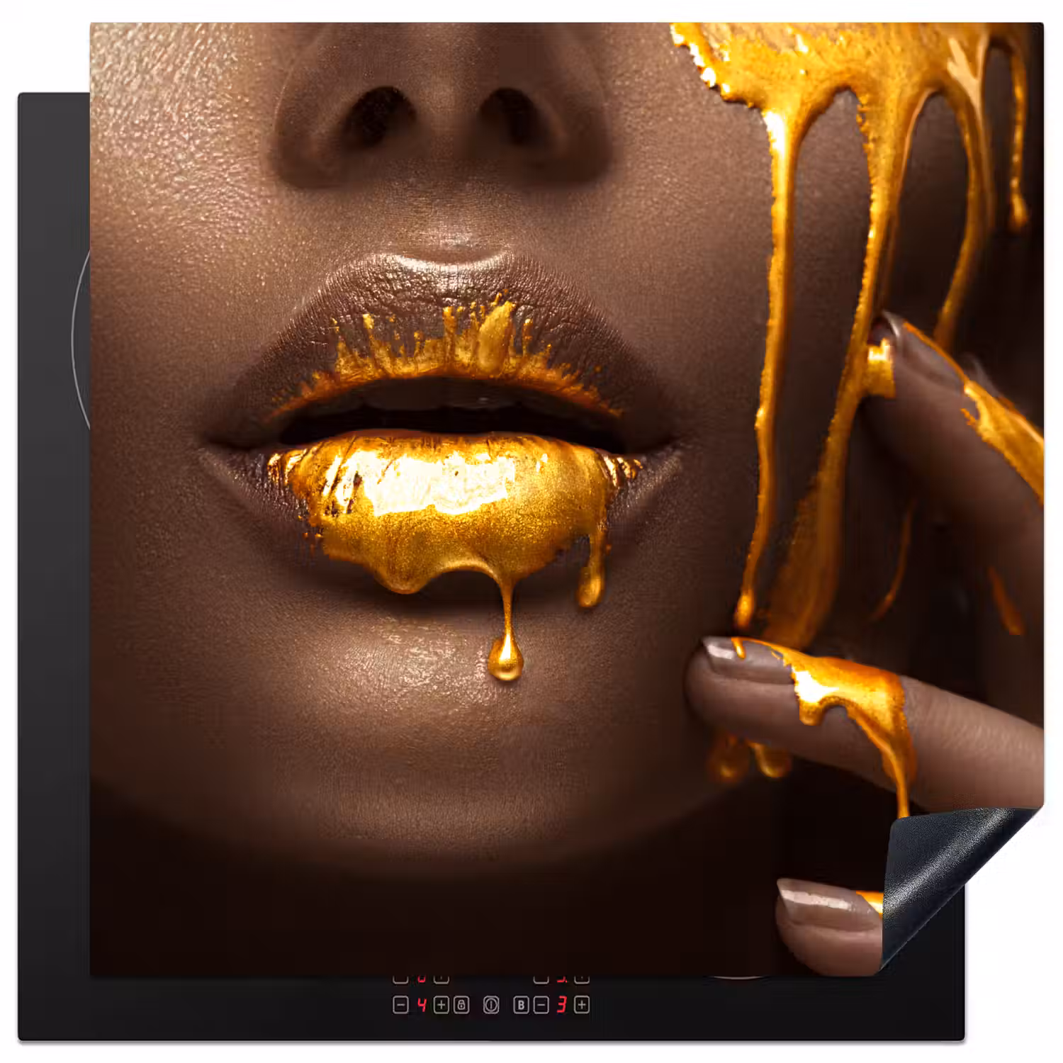 Goud - Vrouw - Verf - Lippen - Luxe Inductie beschermer vinyl 3mm middel -3d