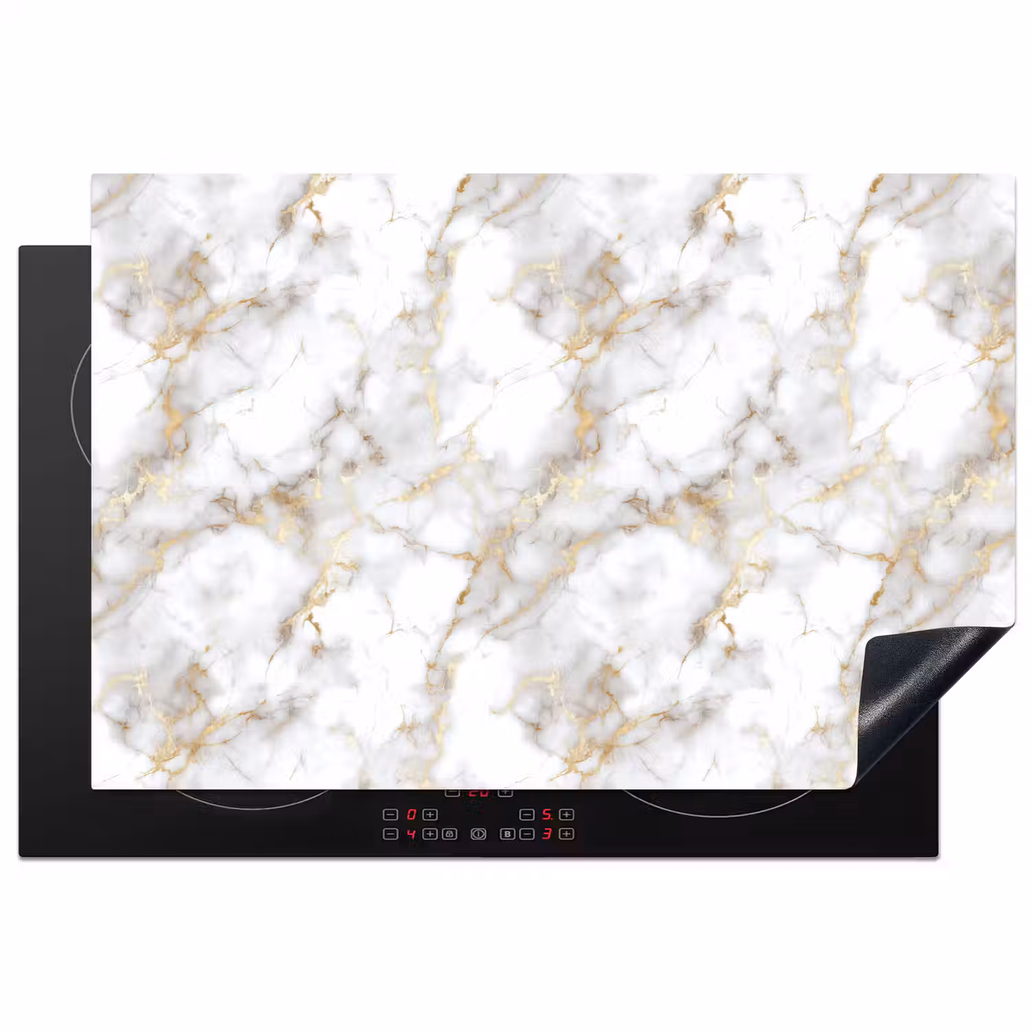 Gouden aders - Marmer - Wit Inductie beschermer vinyl 3mm klein 276 -3d