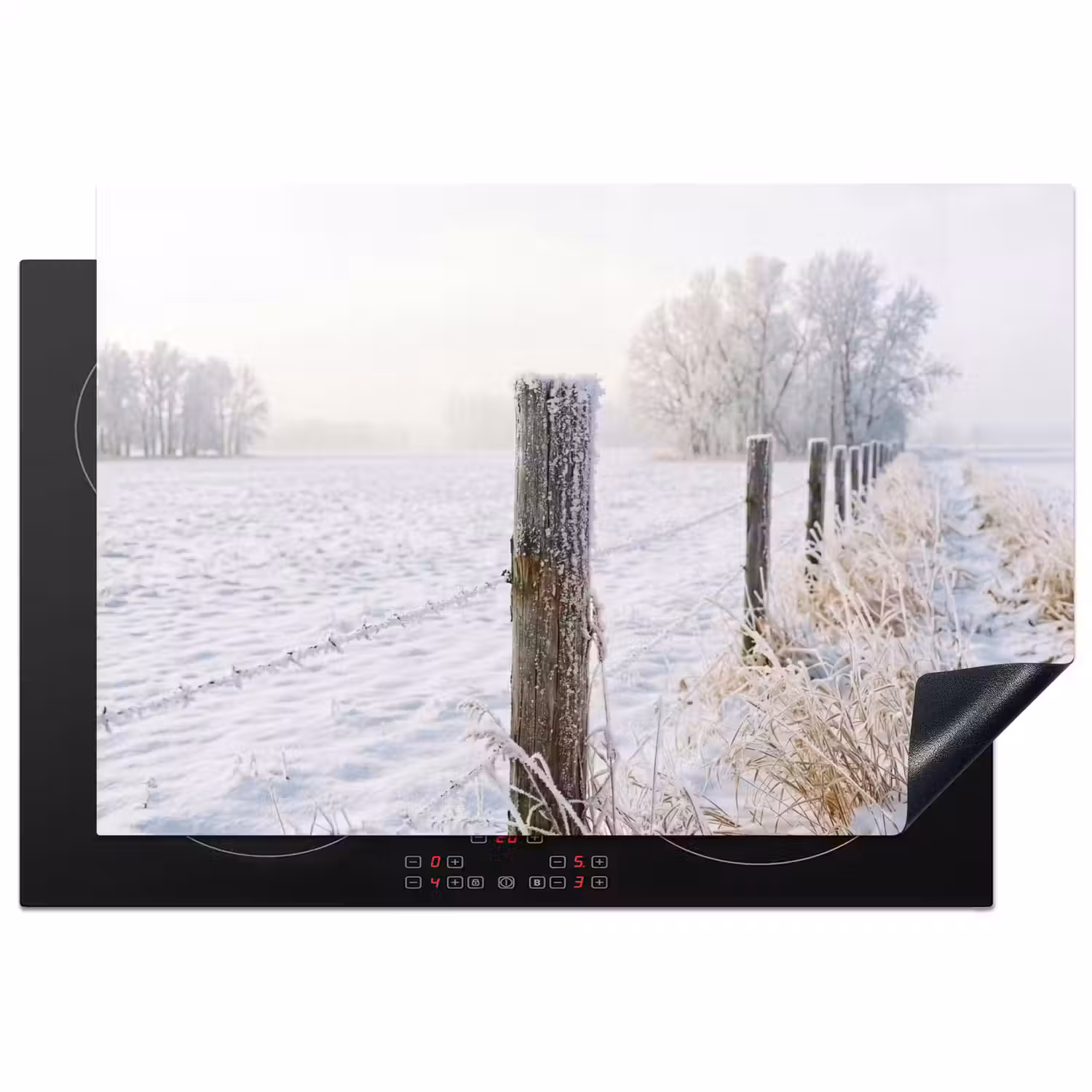Hek - Sneeuw - Mist - Platteland - Nostalgisch Inductie beschermer vinyl 3mm klein -3d
