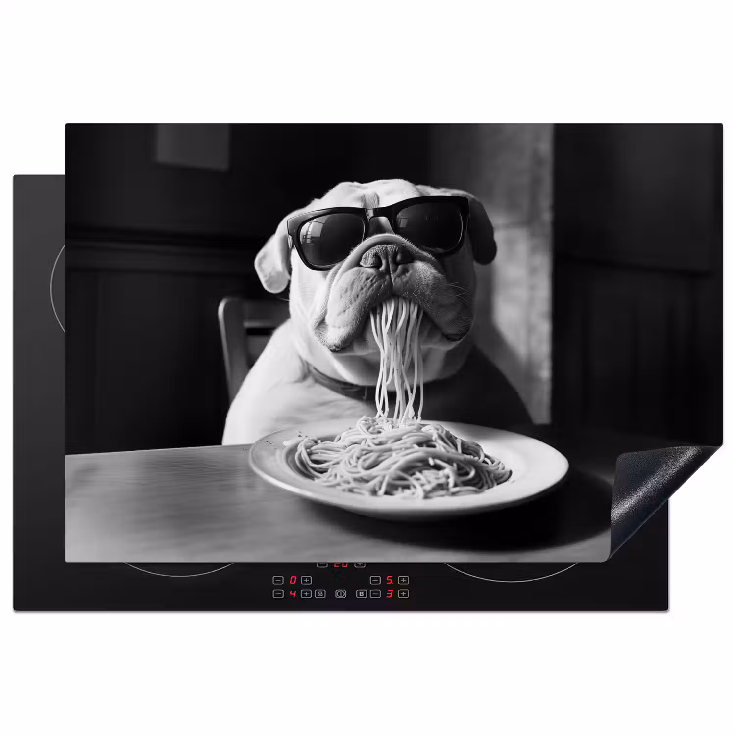 Hond - Bulldog - Pasta - Bril - Stoer - Dieren Inductie beschermer vinyl 3mm klein -3d