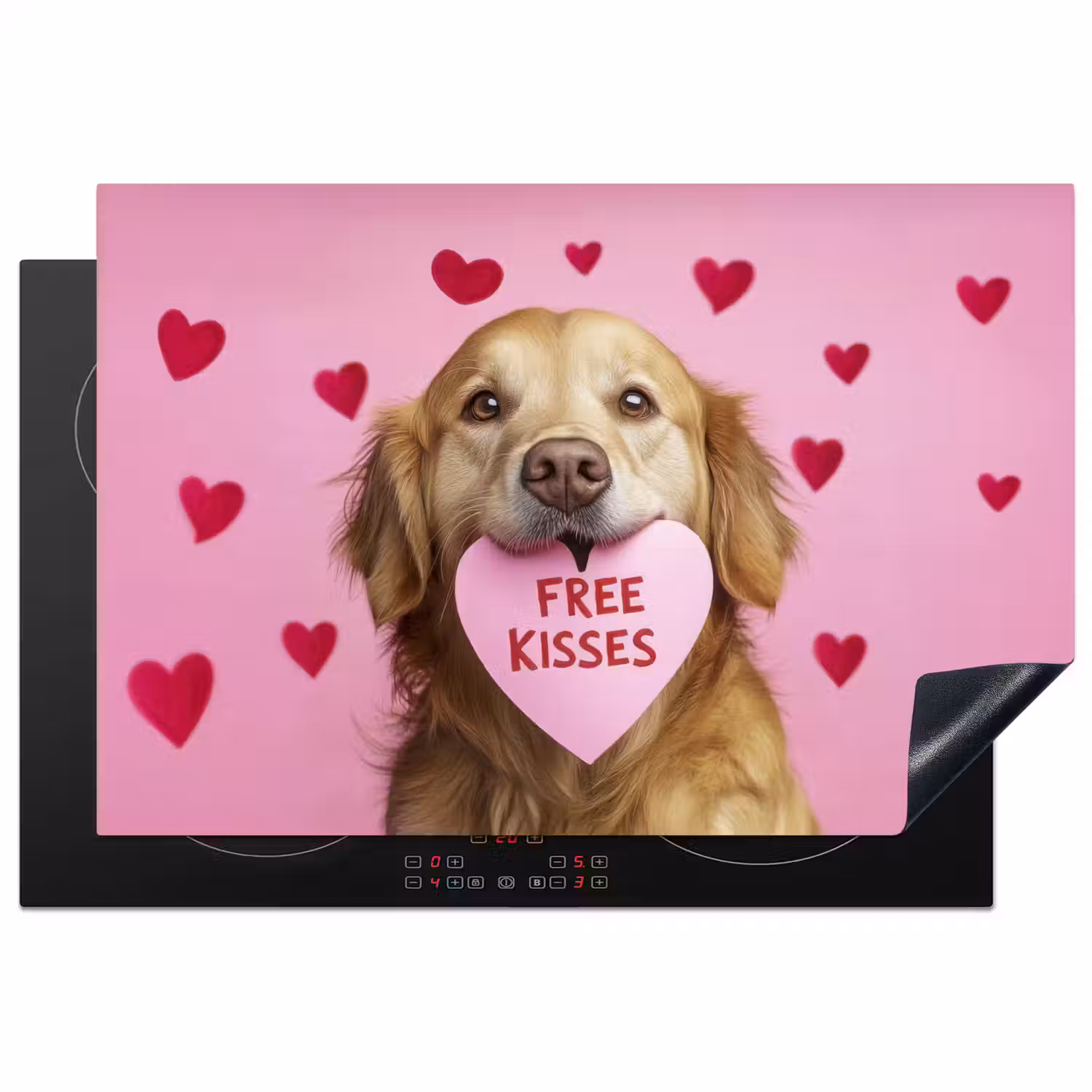 Hond - Kiss- Valentijn - Hartjes Inductie beschermer vinyl 3mm klein -3d