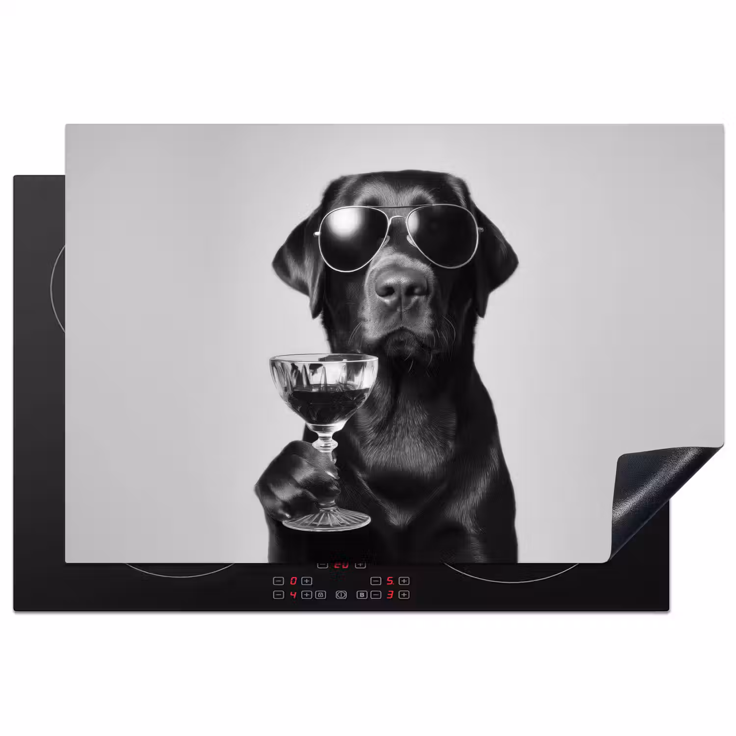 Hond - Zwart - Wijnglas - Zonnebril Inductie beschermer vinyl 3mm klein -3d