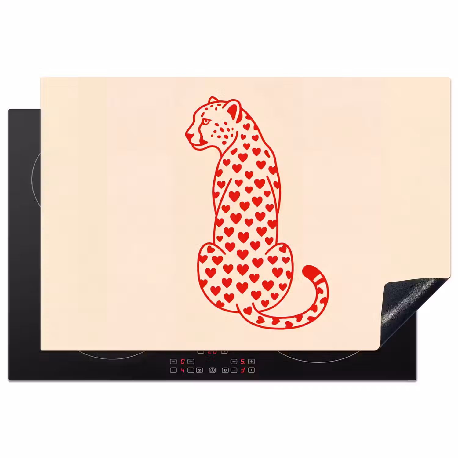 Kat - Harten - Dieren - Modern - Rood Inductie beschermer vinyl 3mm klein -3d