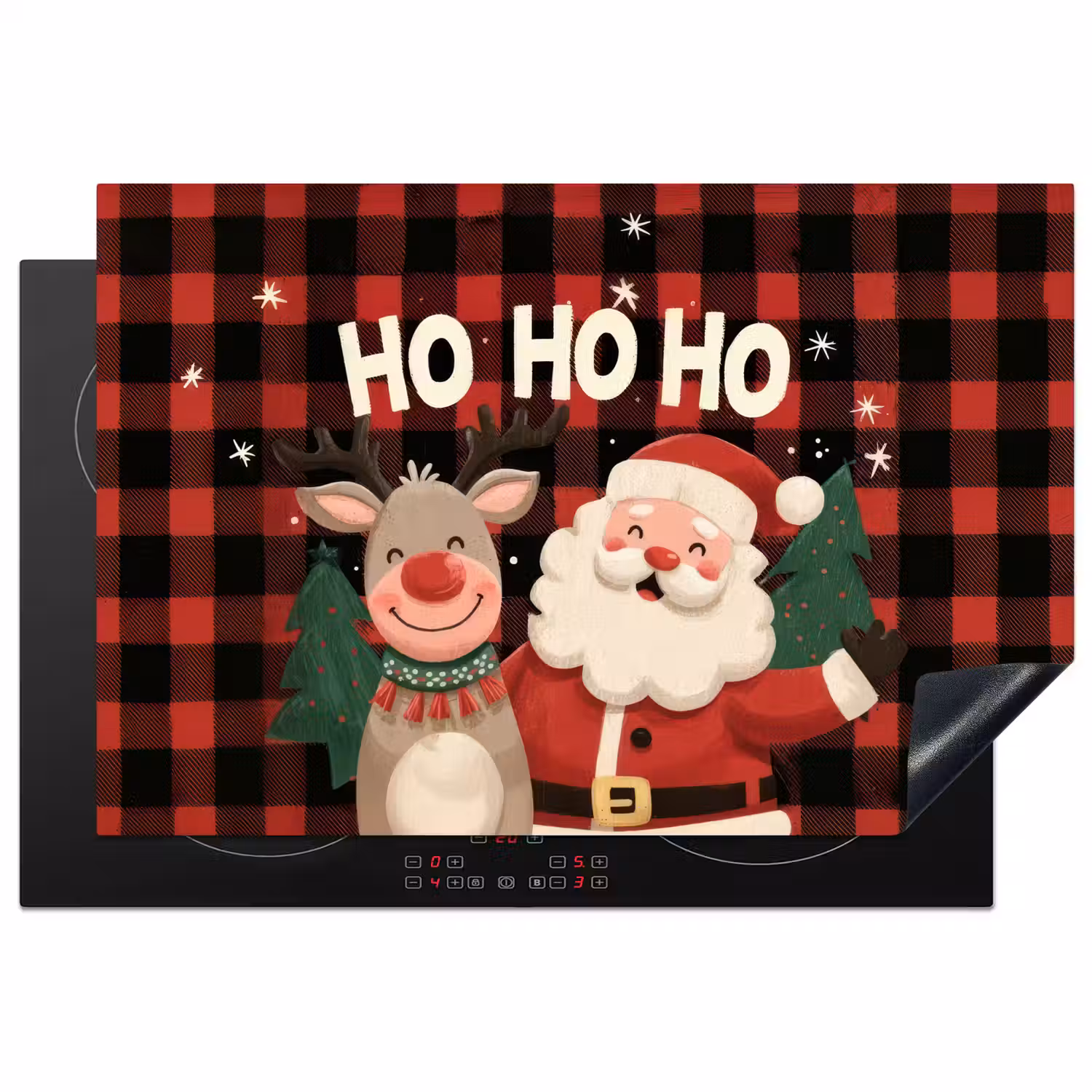 Kerstman - Rendier - Tekst - Rood - Zwart Inductie beschermer vinyl 3mm klein -3d