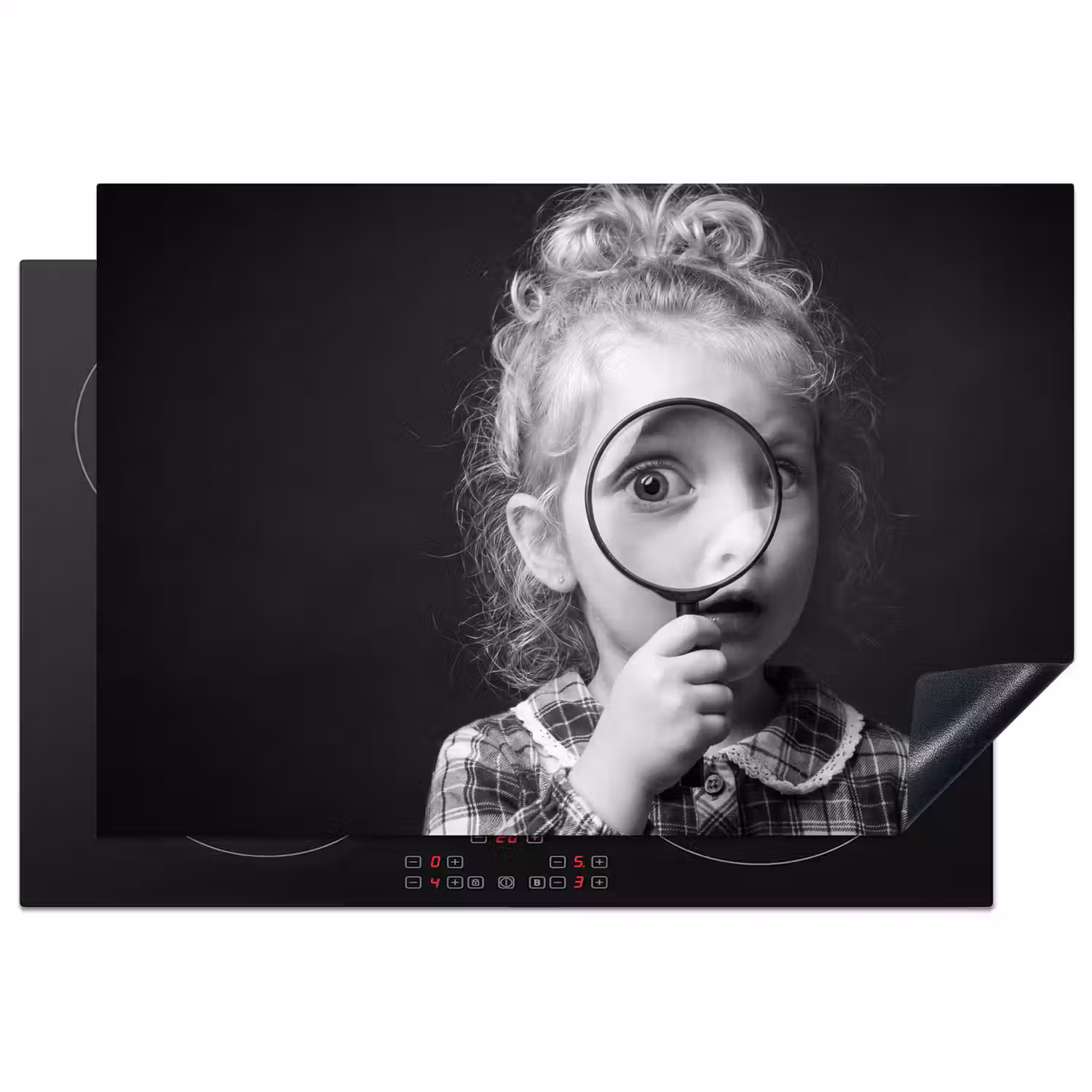 Kind - Vergrootglas - Portret - Zwart-wit Inductie beschermer vinyl 3mm klein -3d