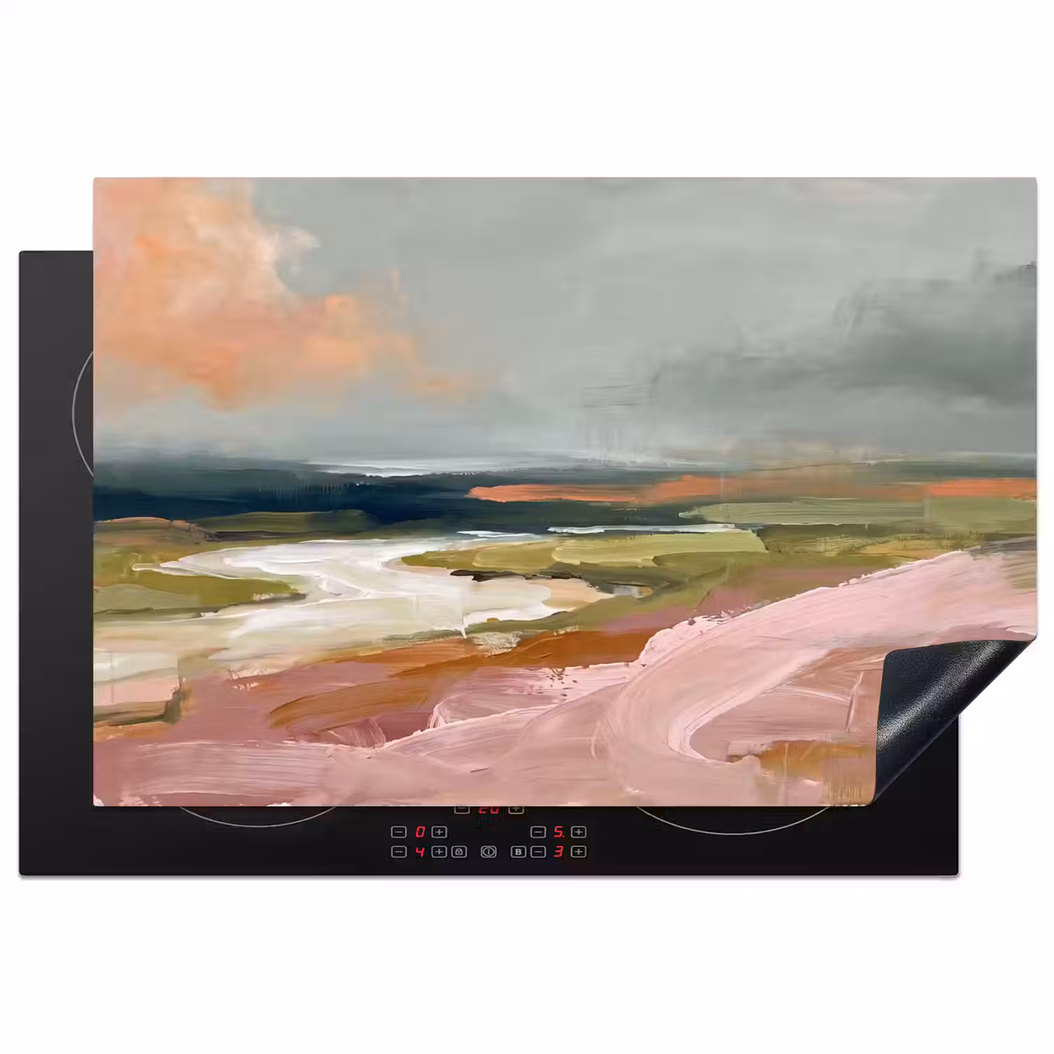 Landschap - Rivier - Abstract - Roze - Groen Inductie beschermer vinyl 3mm klein -3d