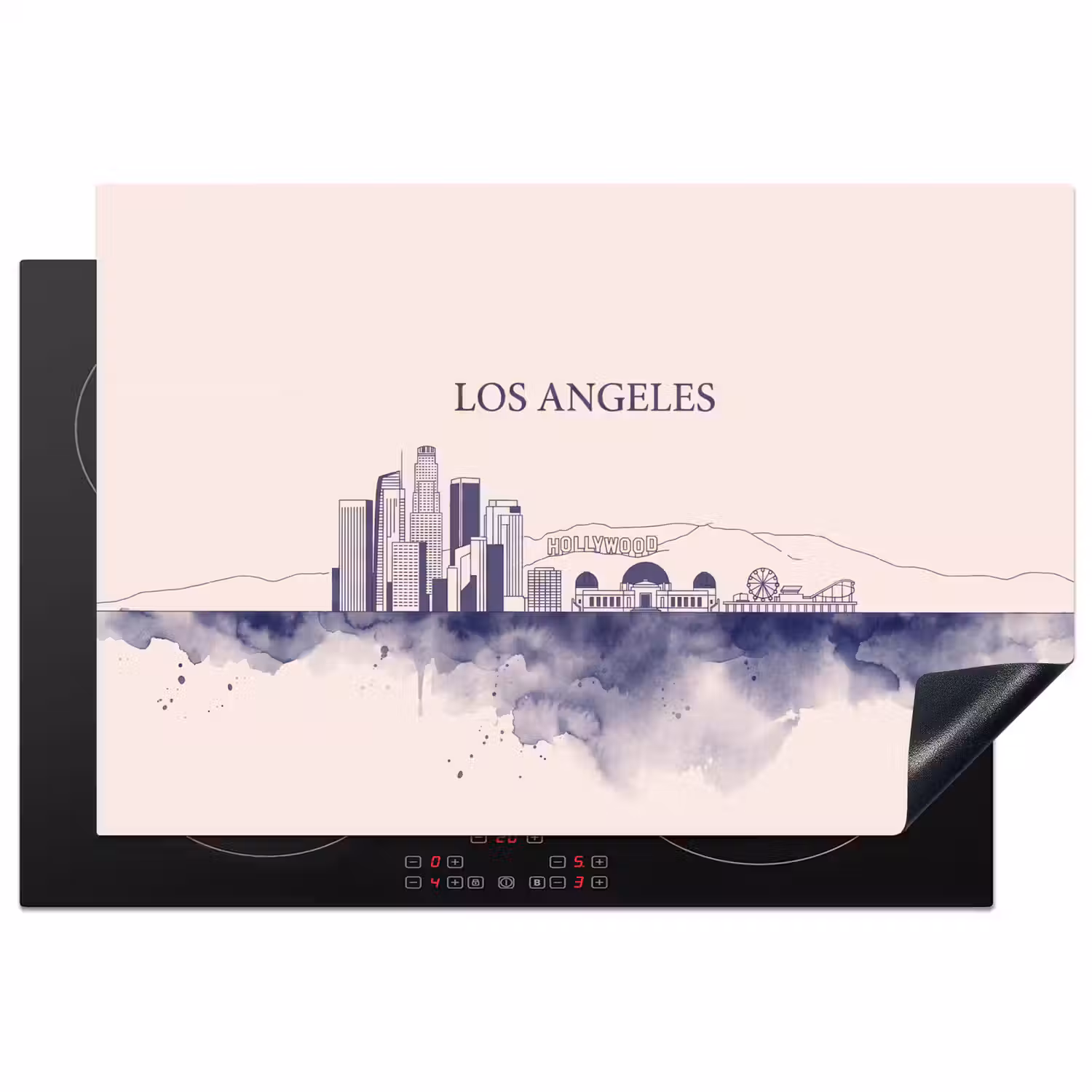 Los Angeles - Skyline - Architectuur - Aquarel - Blauw Inductie beschermer vinyl 3mm klein -3d